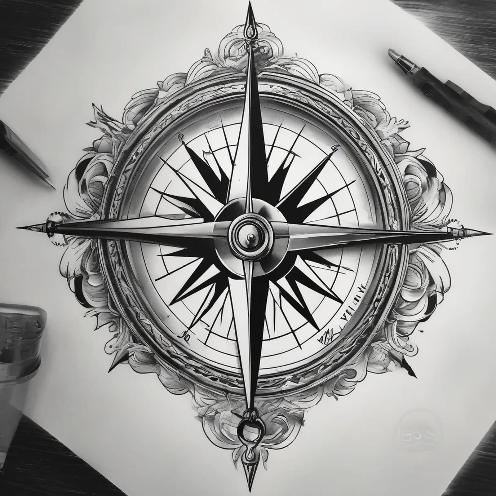 Compass Full Sleeve tattoo design, alternative version 4