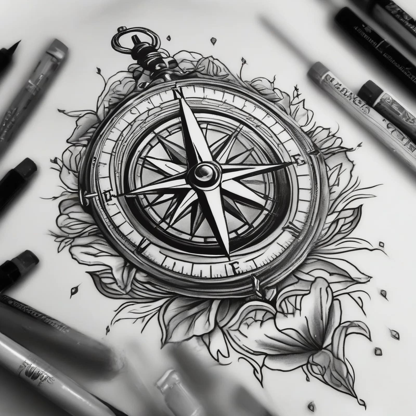 Compass Held In Hands tattoo design, alternative version 2