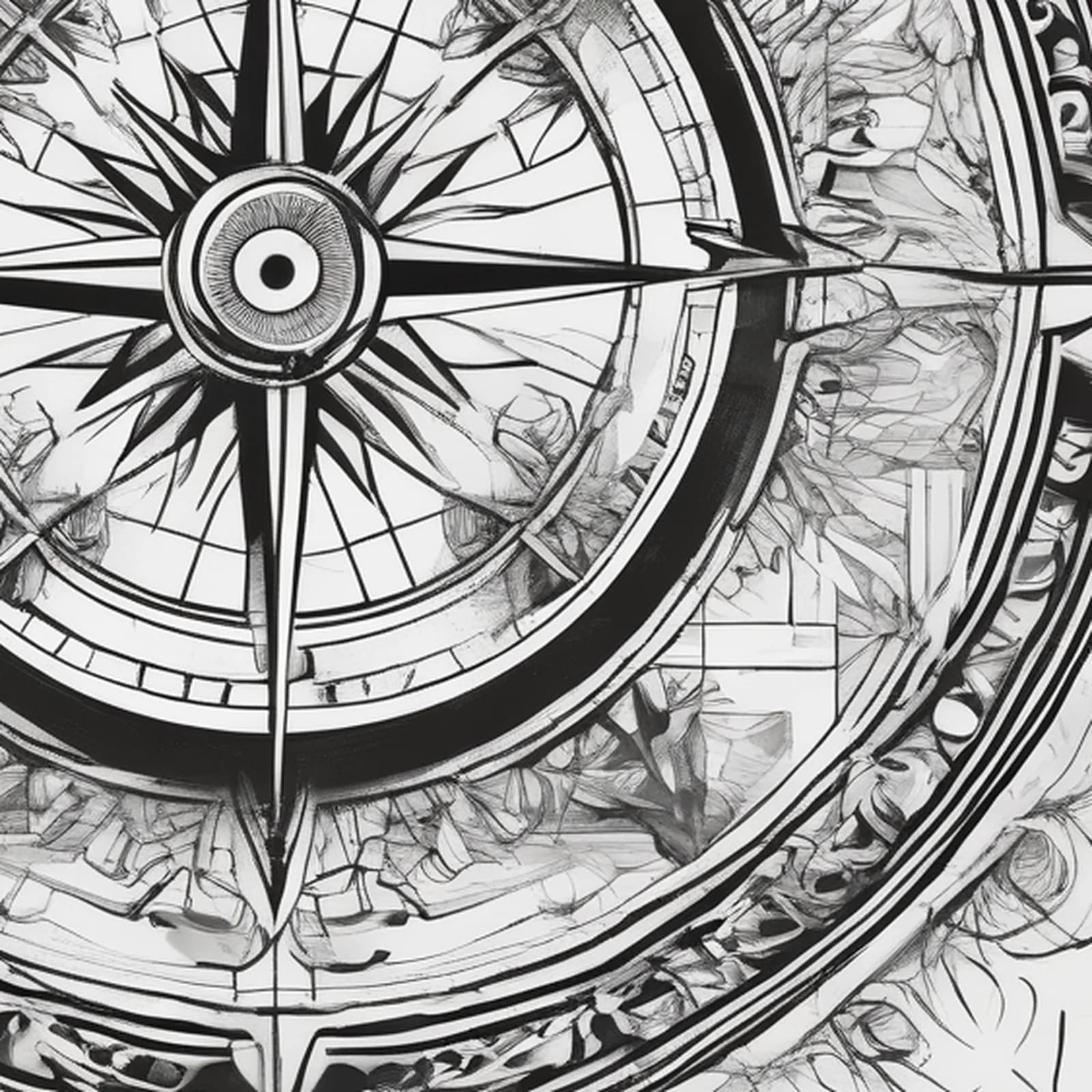 Compass Inside A Circle Frame tattoo design, close-up detail