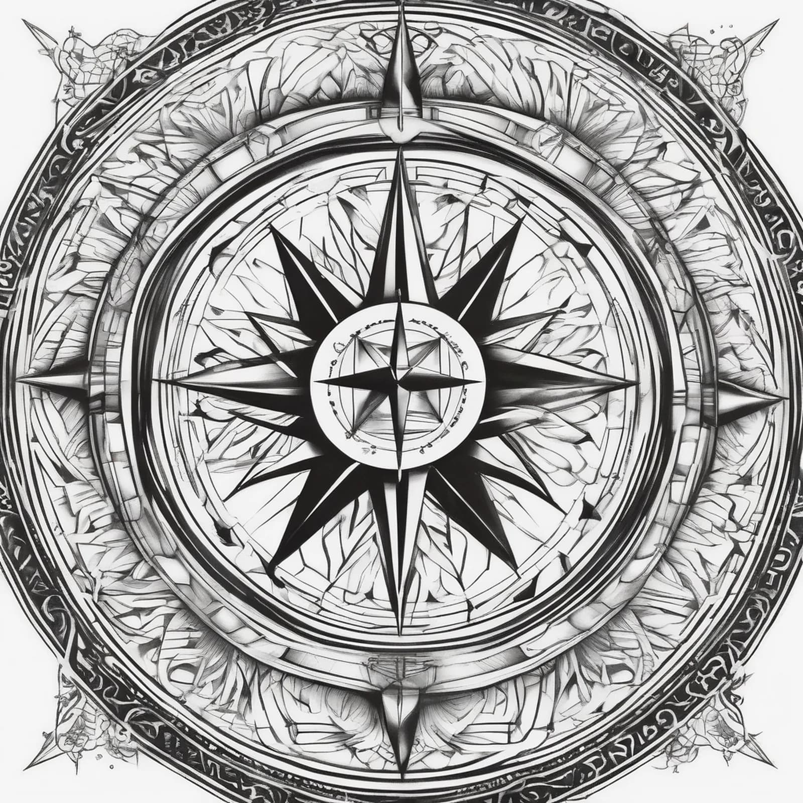 Compass Inside A Circle Frame tattoo design, alternative version 2