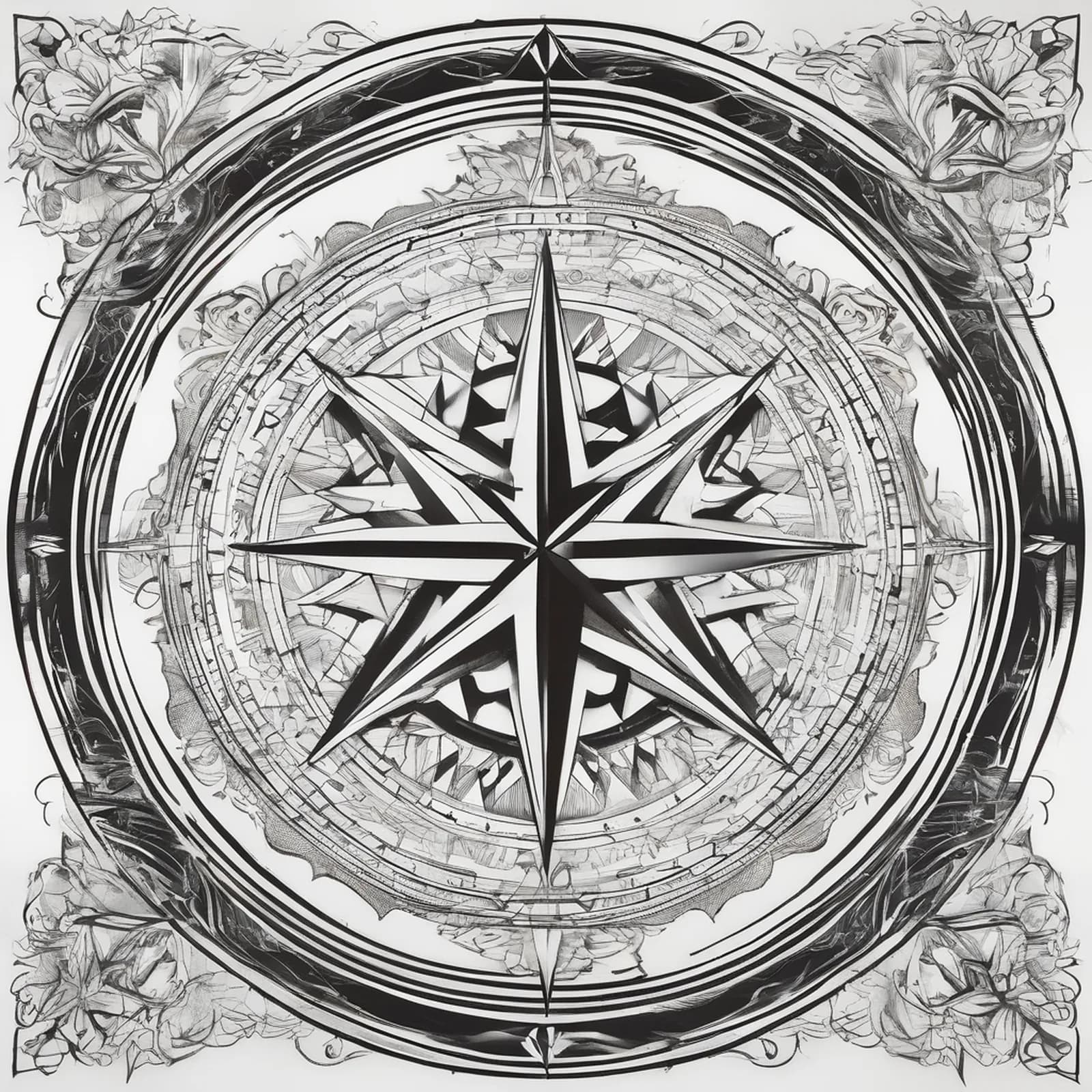 Compass Inside A Circle Frame tattoo design, alternative version 3