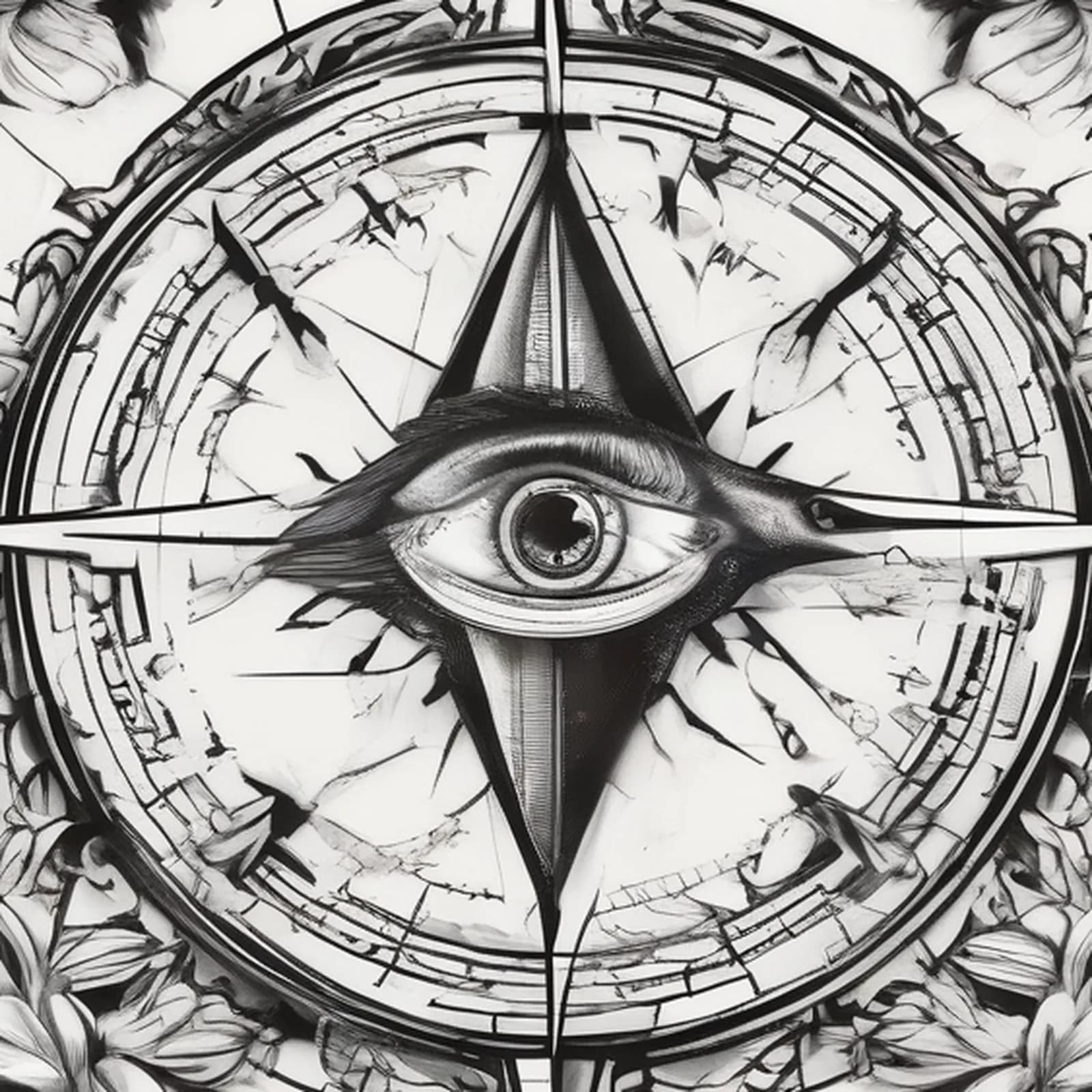 Compass Inside A Triangle tattoo design, close-up detail