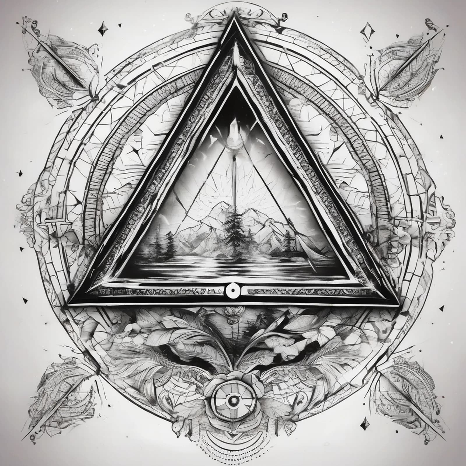 Compass Inside A Triangle tattoo design, alternative version 3