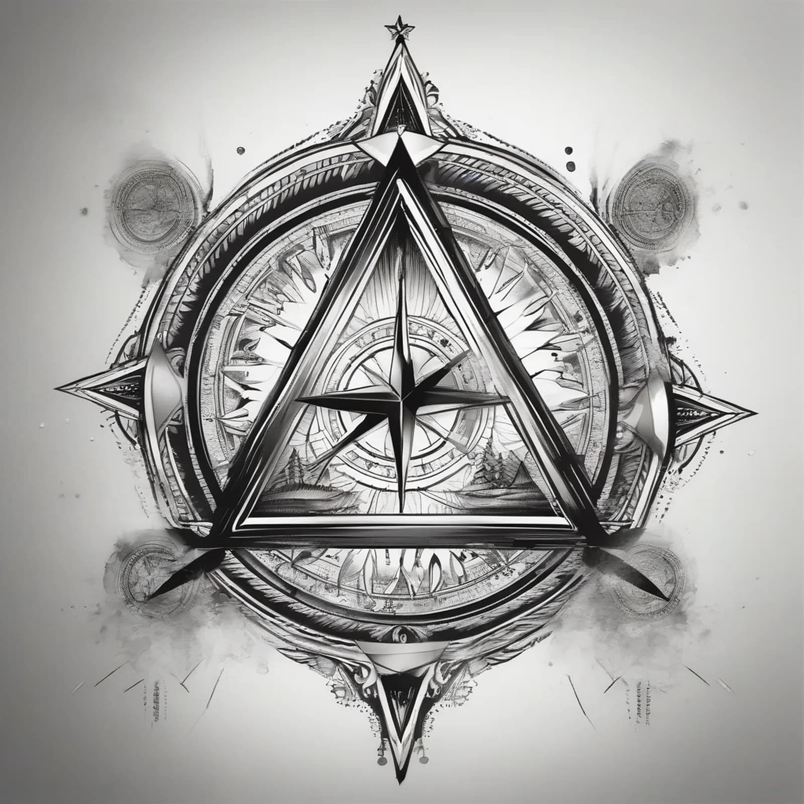 Compass Inside A Triangle tattoo design, alternative version 4