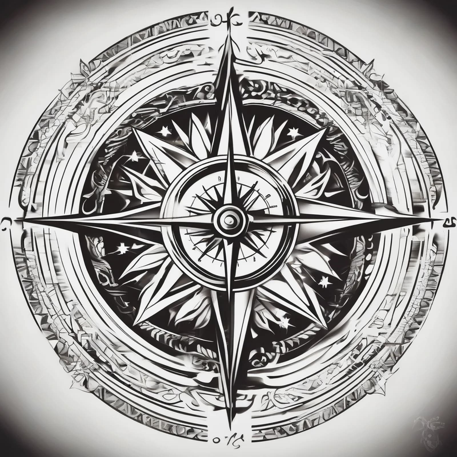 Compass On The Ankle tattoo design, alternative version 3