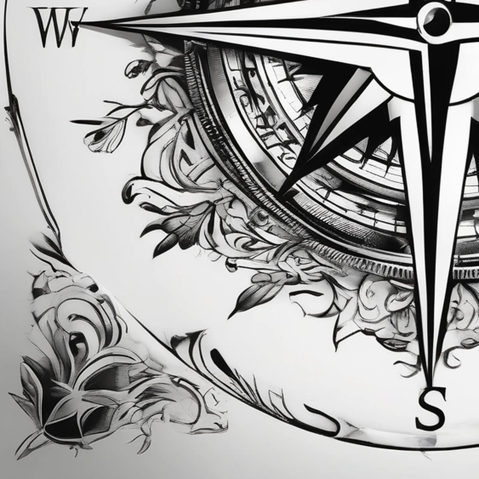 Compass On The Bicep tattoo design, close-up detail