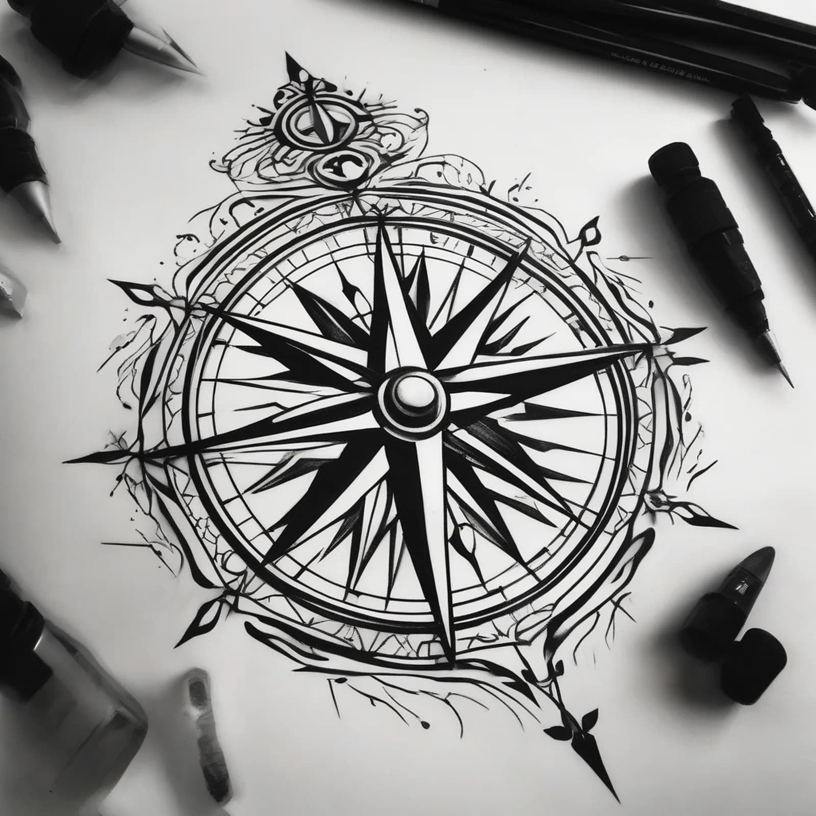 Compass On The Bicep tattoo design, alternative version 3