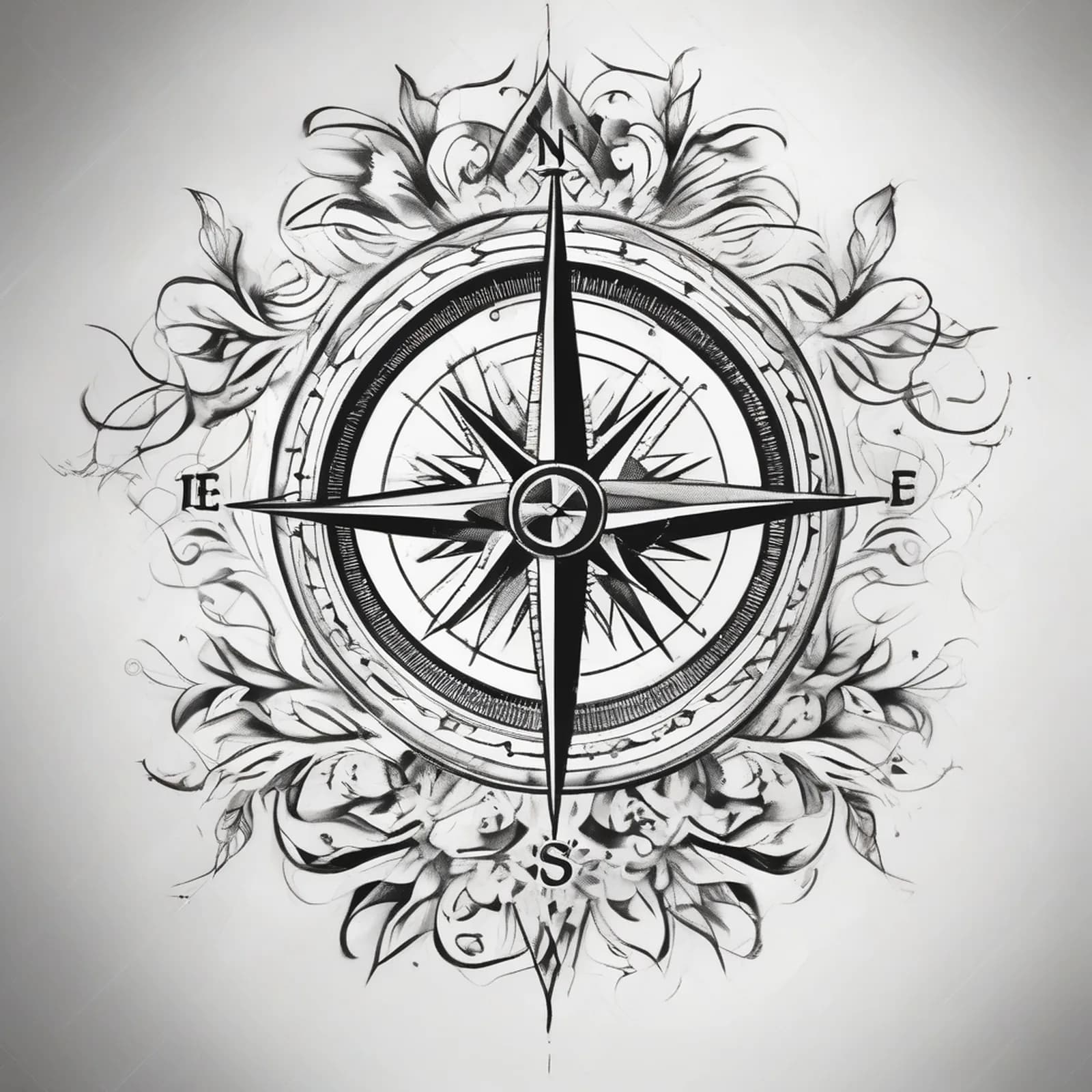 Compass On The Finger tattoo design, alternative version 3