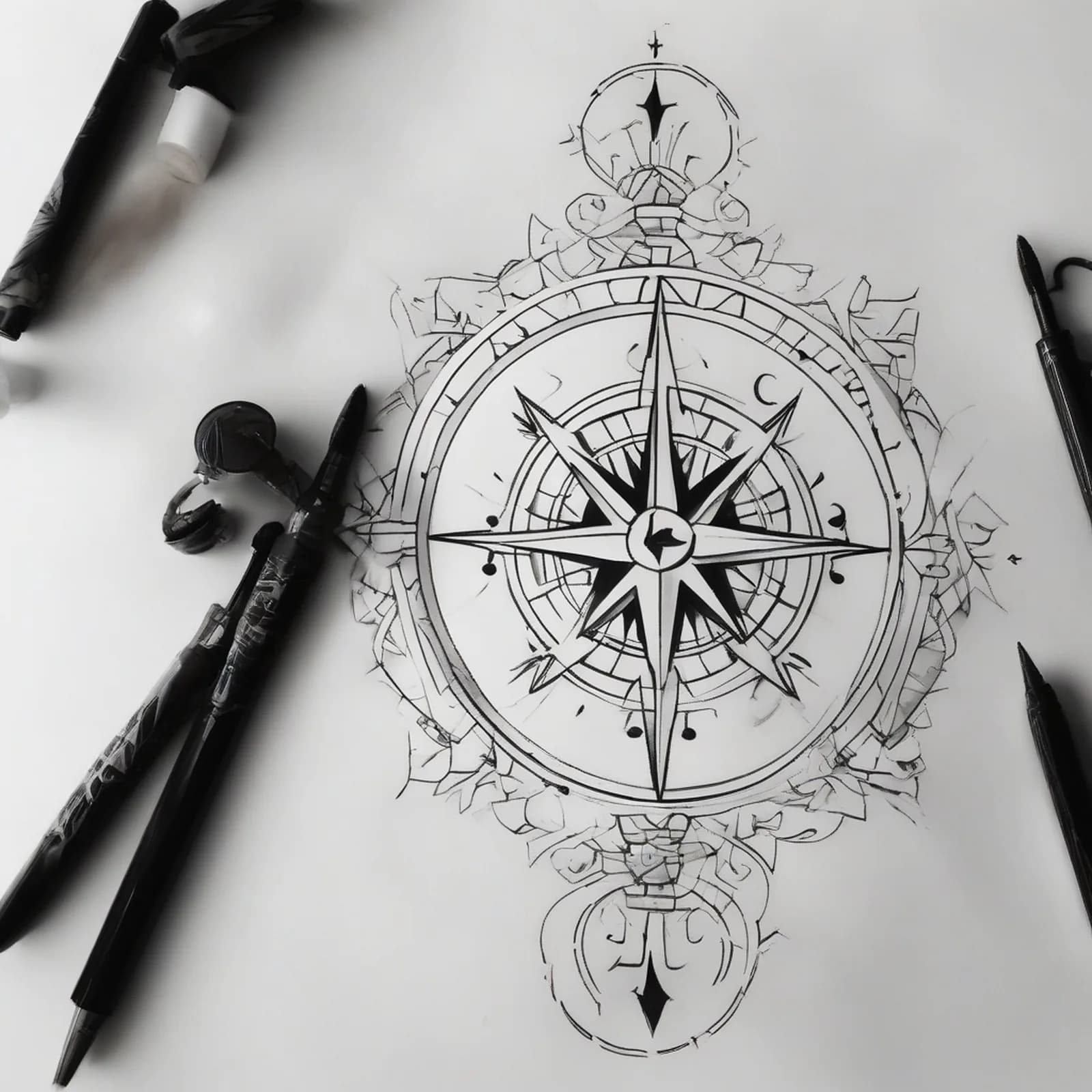 Compass On The Finger tattoo design, alternative version 4