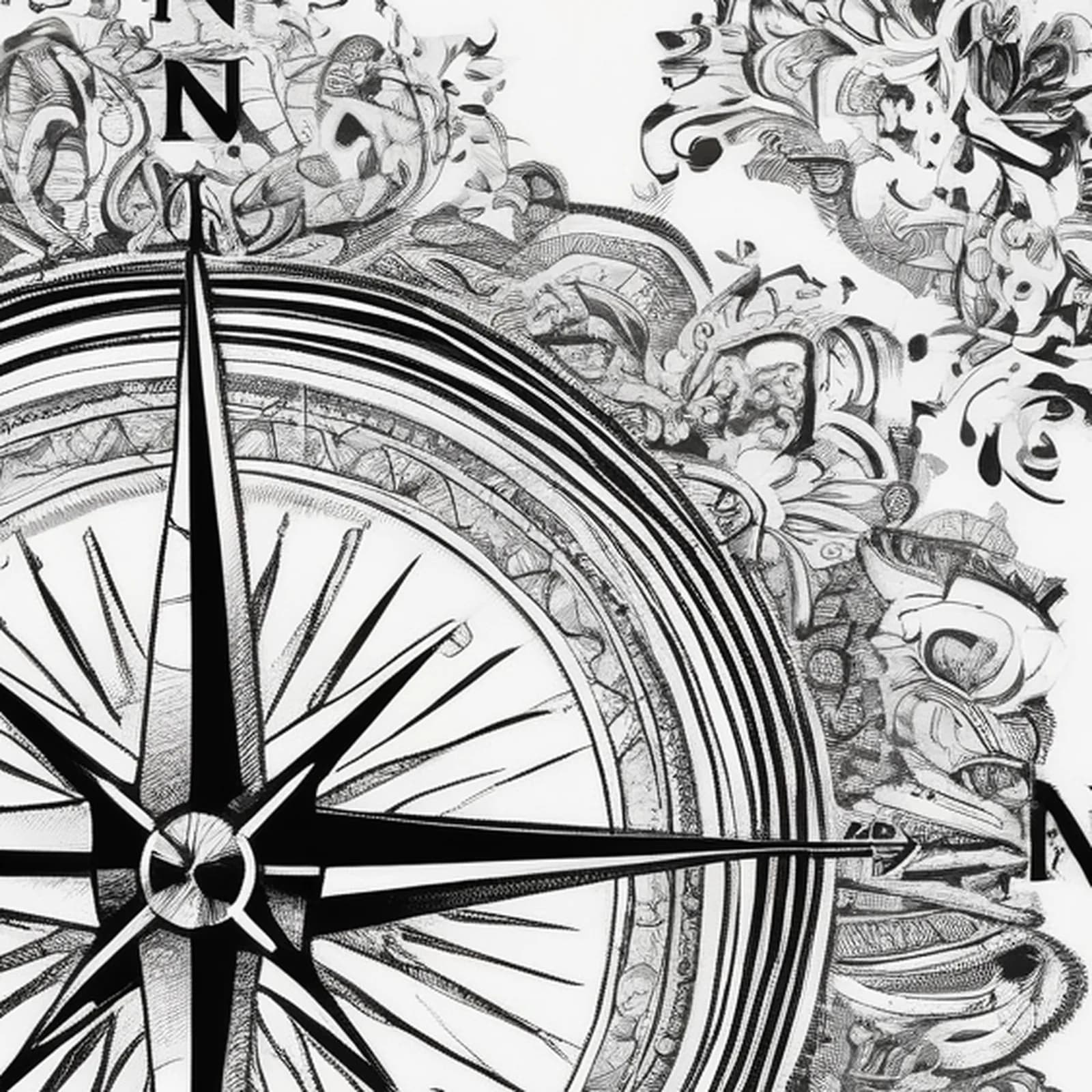 Compass On The Knee tattoo design, close-up detail