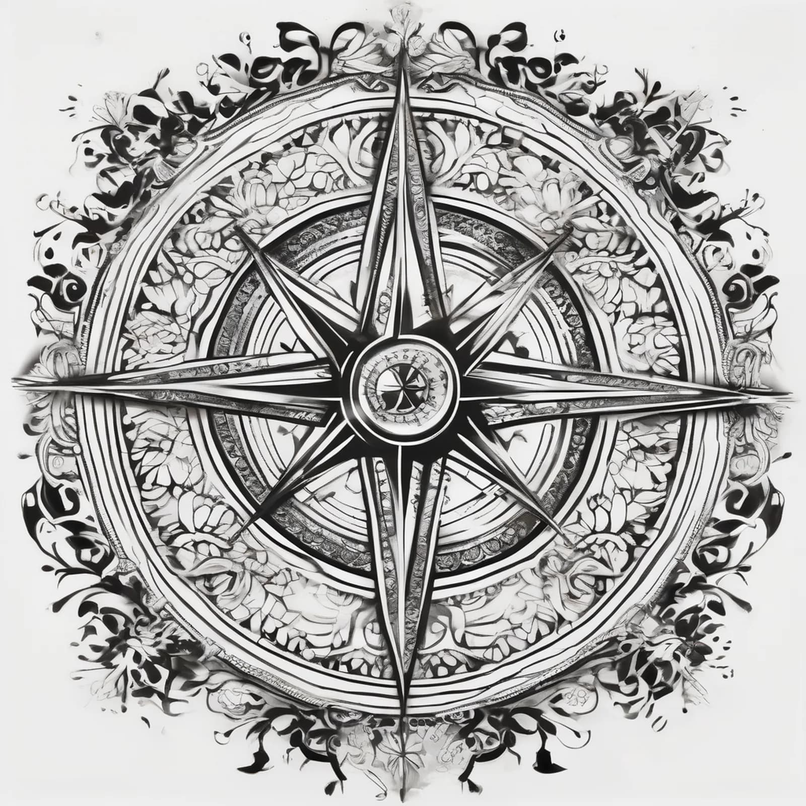 Compass On The Knee tattoo design, alternative version 2