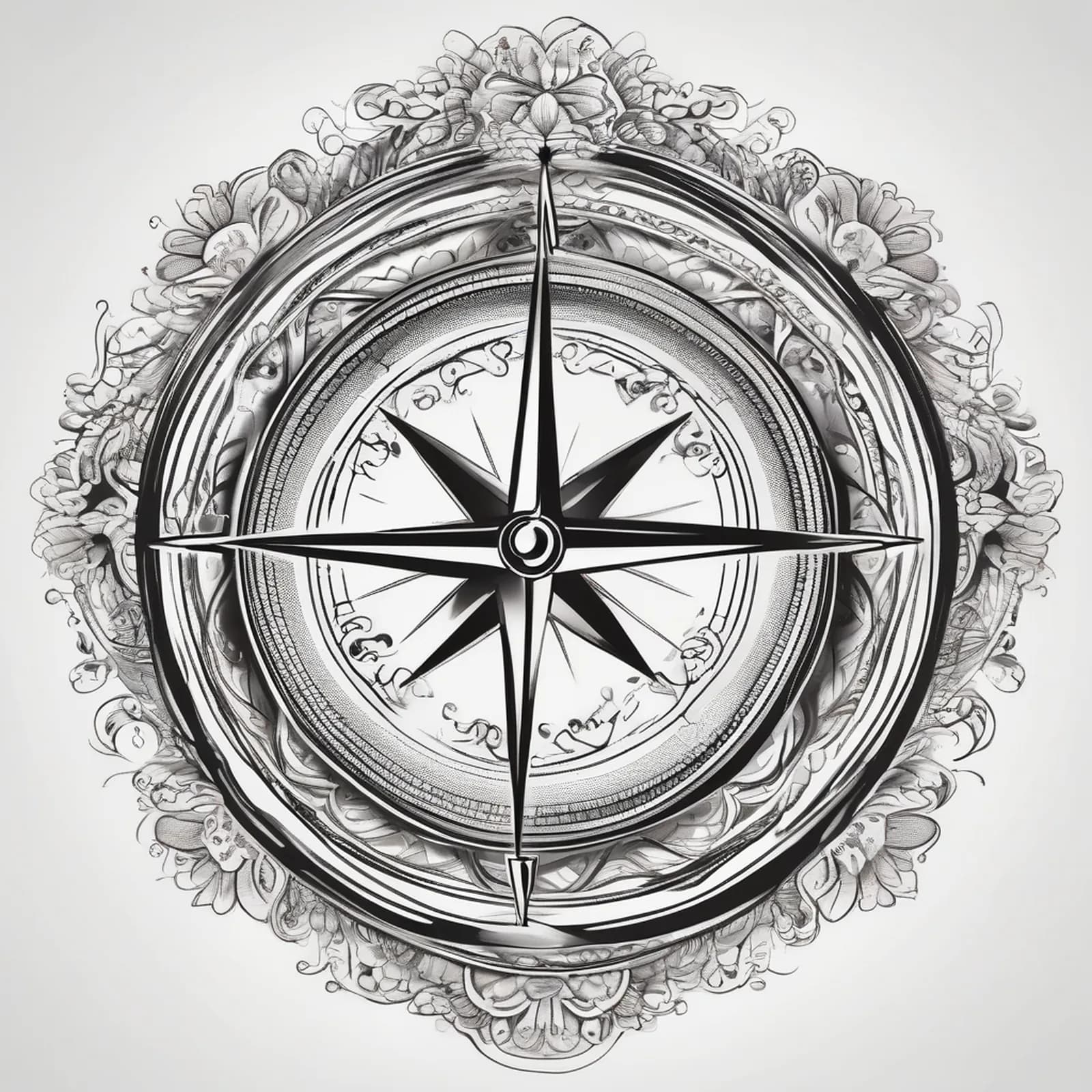Compass On The Knee tattoo design, alternative version 3