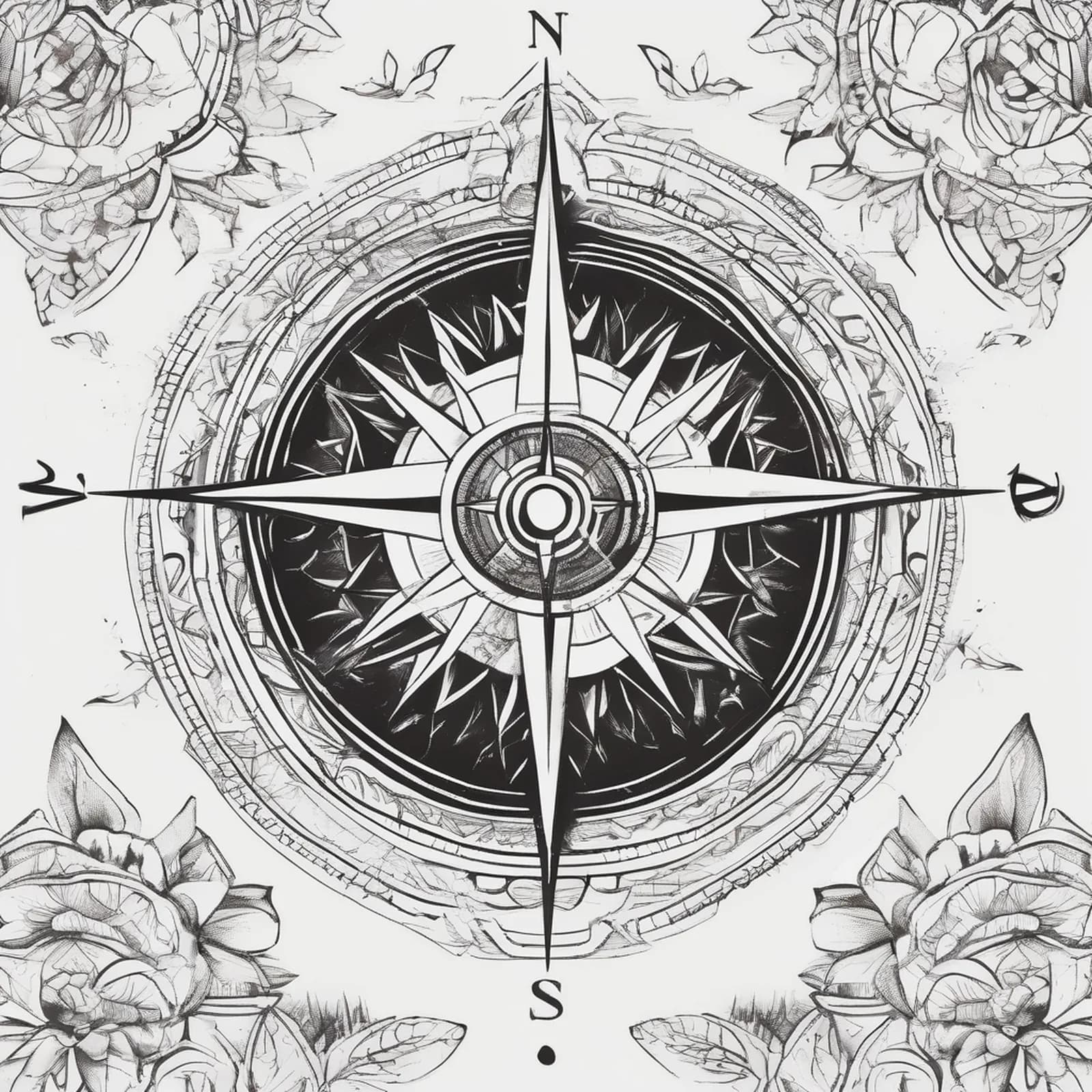 Compass On The Ribs tattoo design, alternative version 2