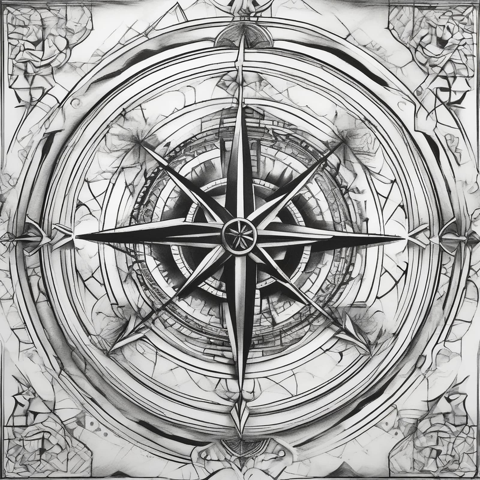 Compass On The Spine tattoo design, alternative version 2