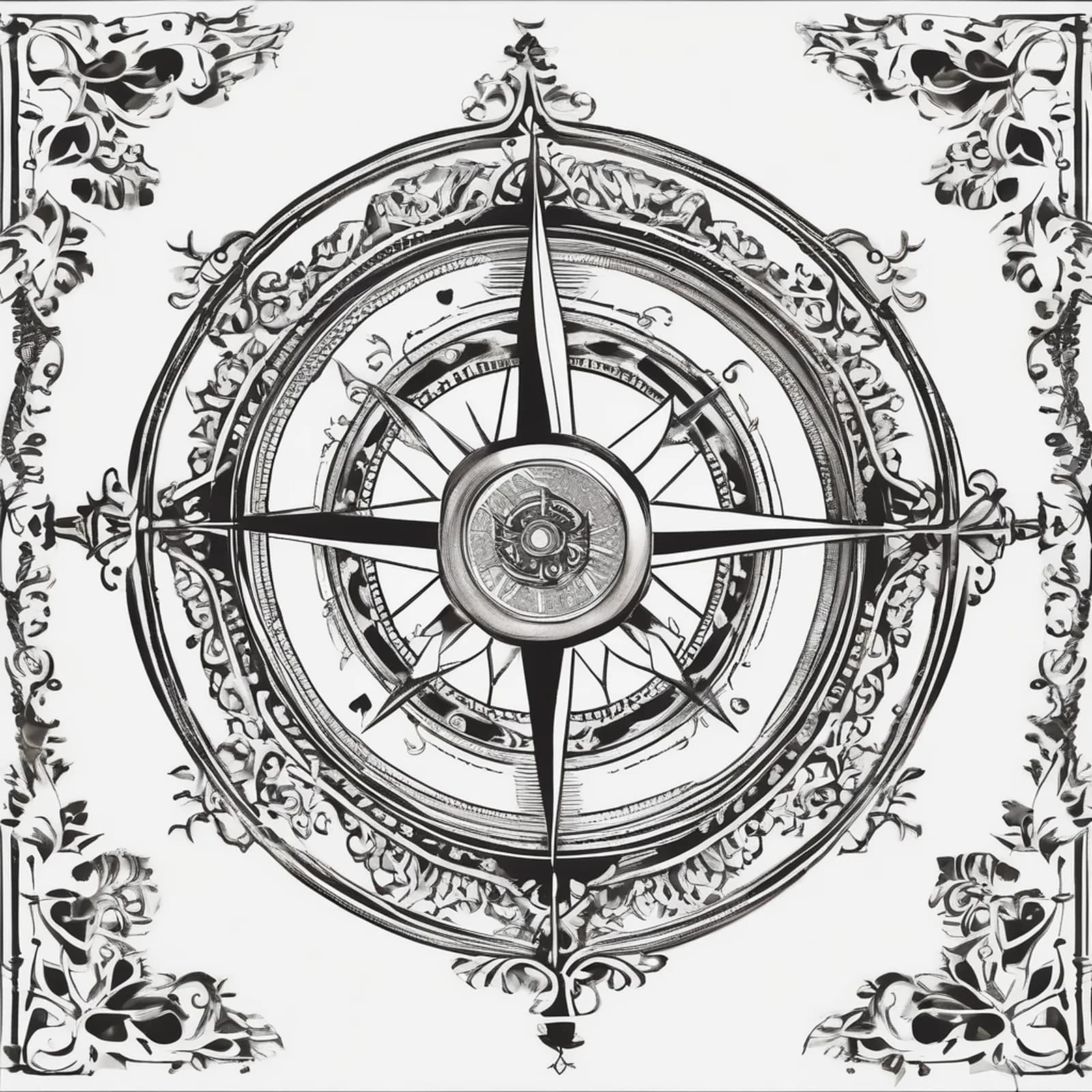 Compass On The Sternum tattoo design, alternative version 3