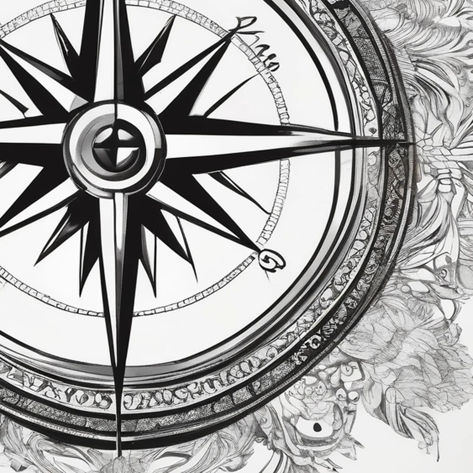 Compass On The Thigh tattoo design, close-up detail