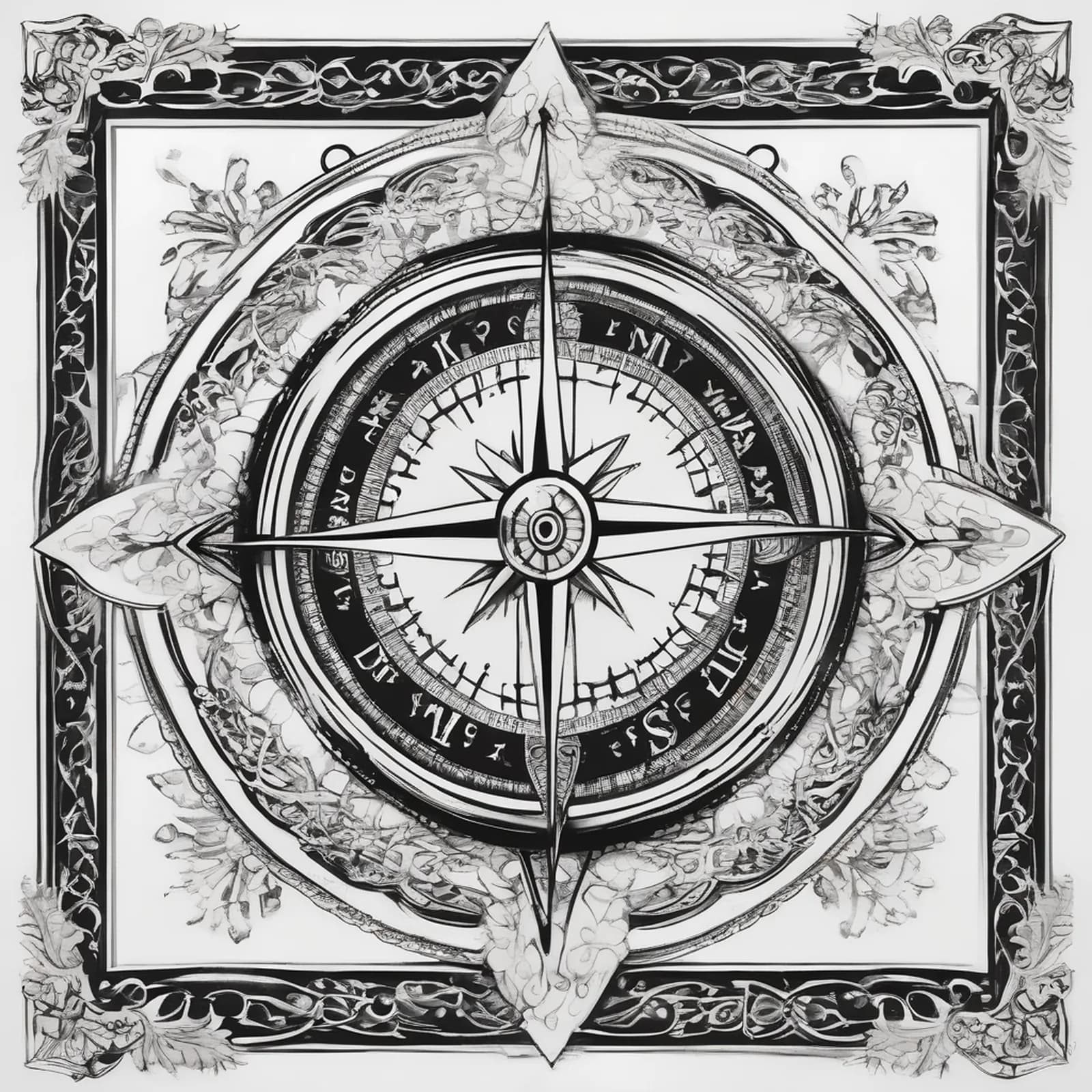 Compass On The Thigh tattoo design, alternative version 2