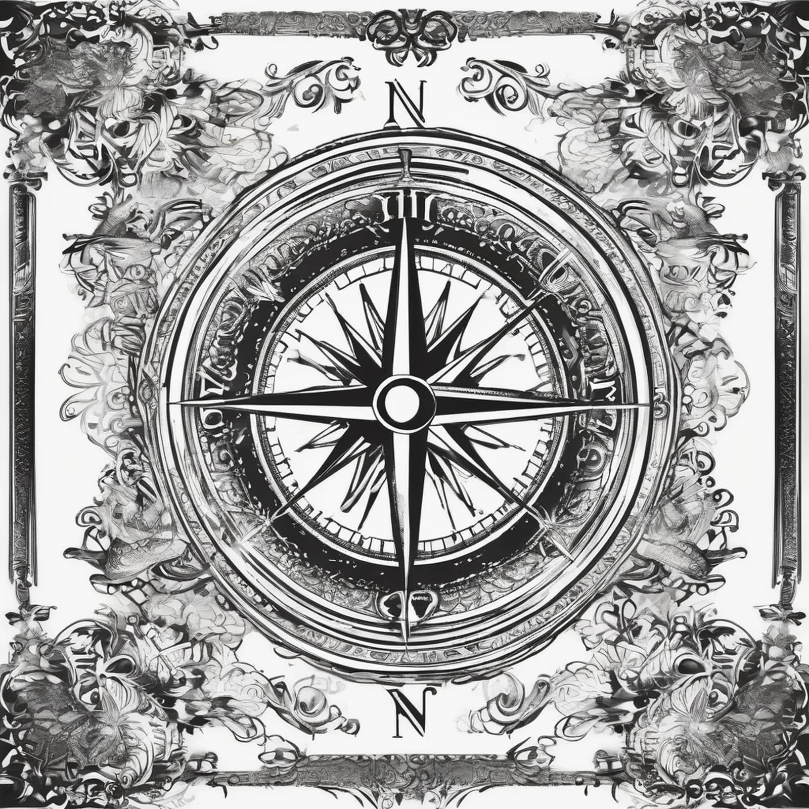 Compass On The Thigh tattoo design, alternative version 3