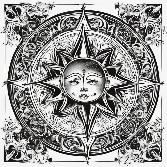 Compass Sun And Moon tattoo design