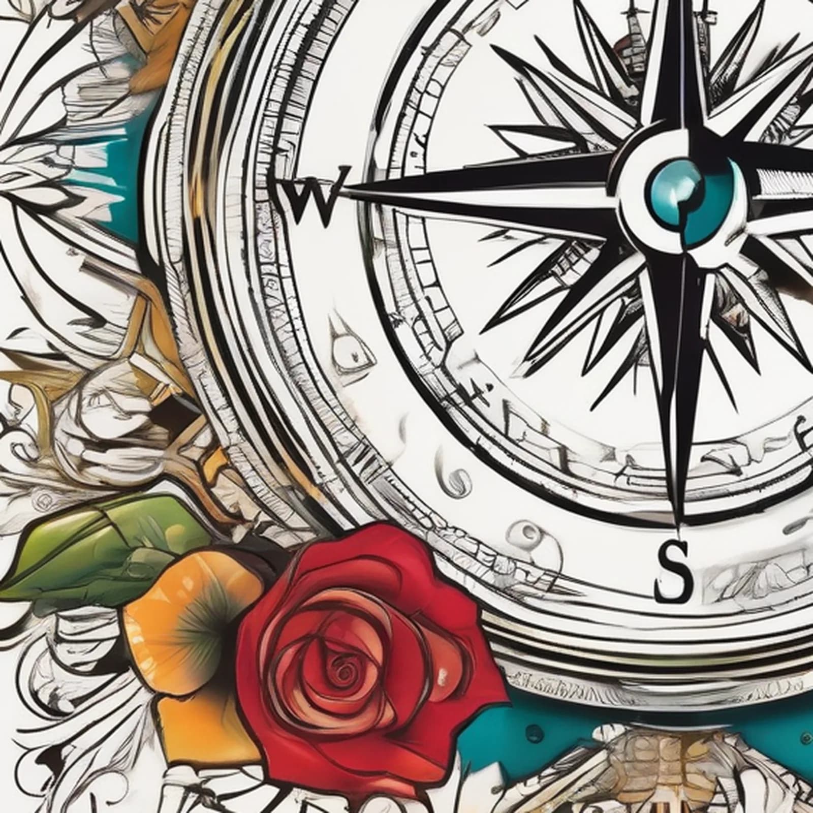 Compass With Banner Quote tattoo design, close-up detail