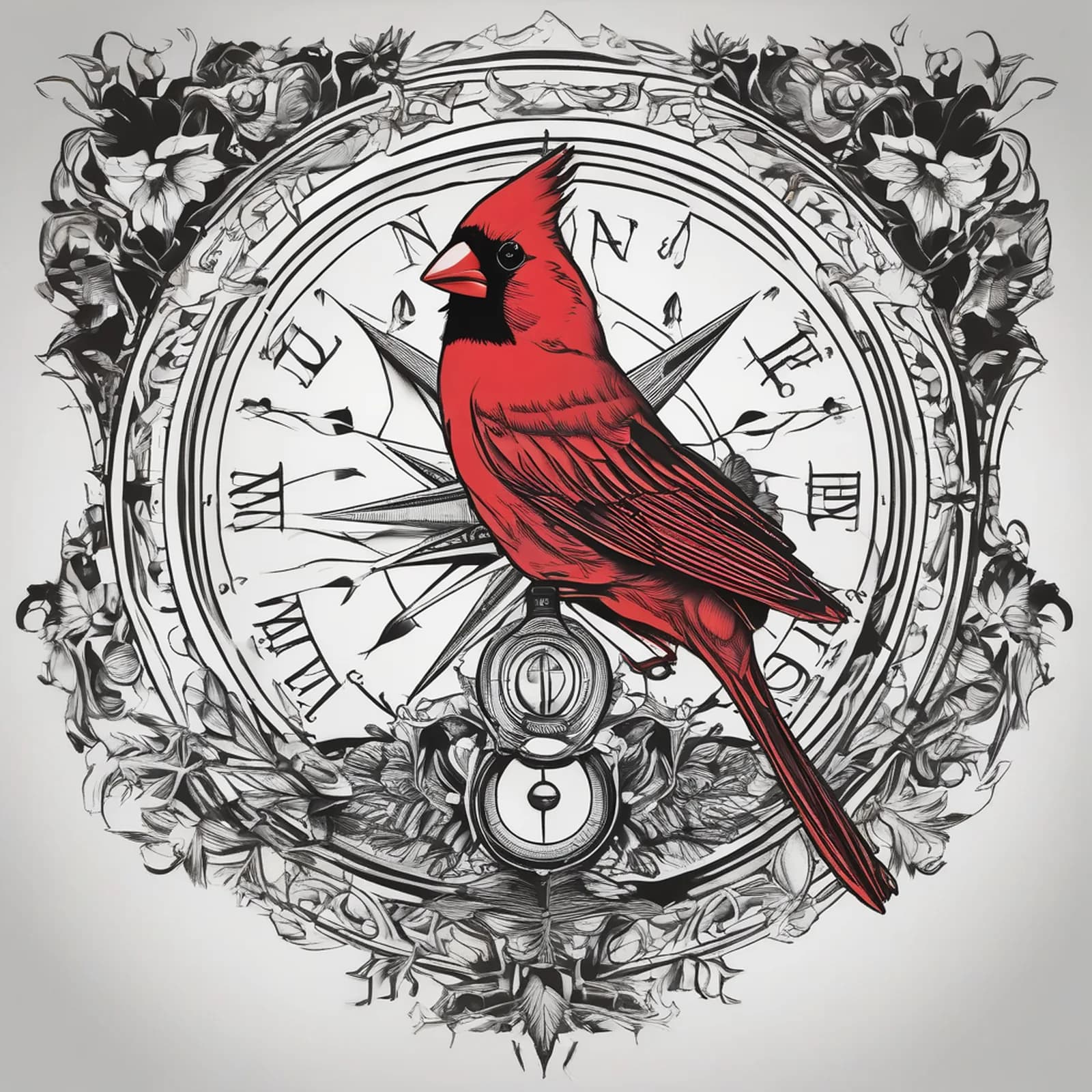 Compass With Cardinal Letters tattoo design, alternative version 2
