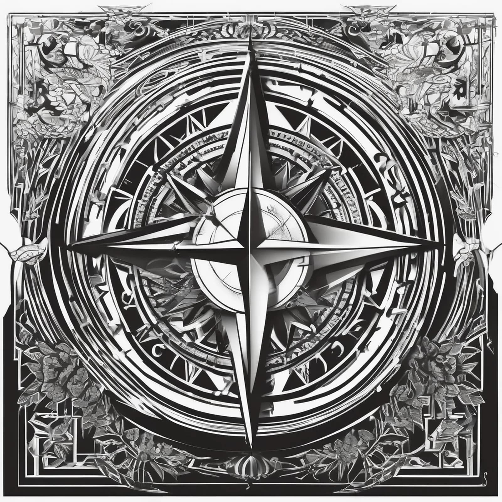 Compass With Cardinal Letters tattoo design, alternative version 3