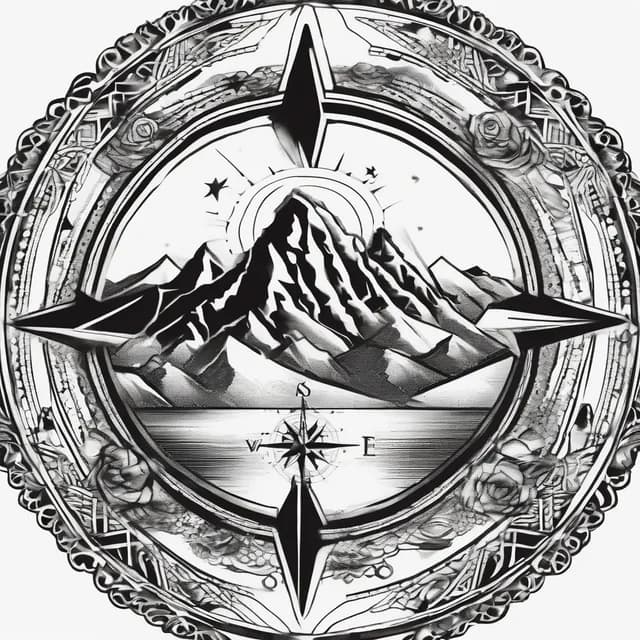 Compass With Mountains Inside tattoo design