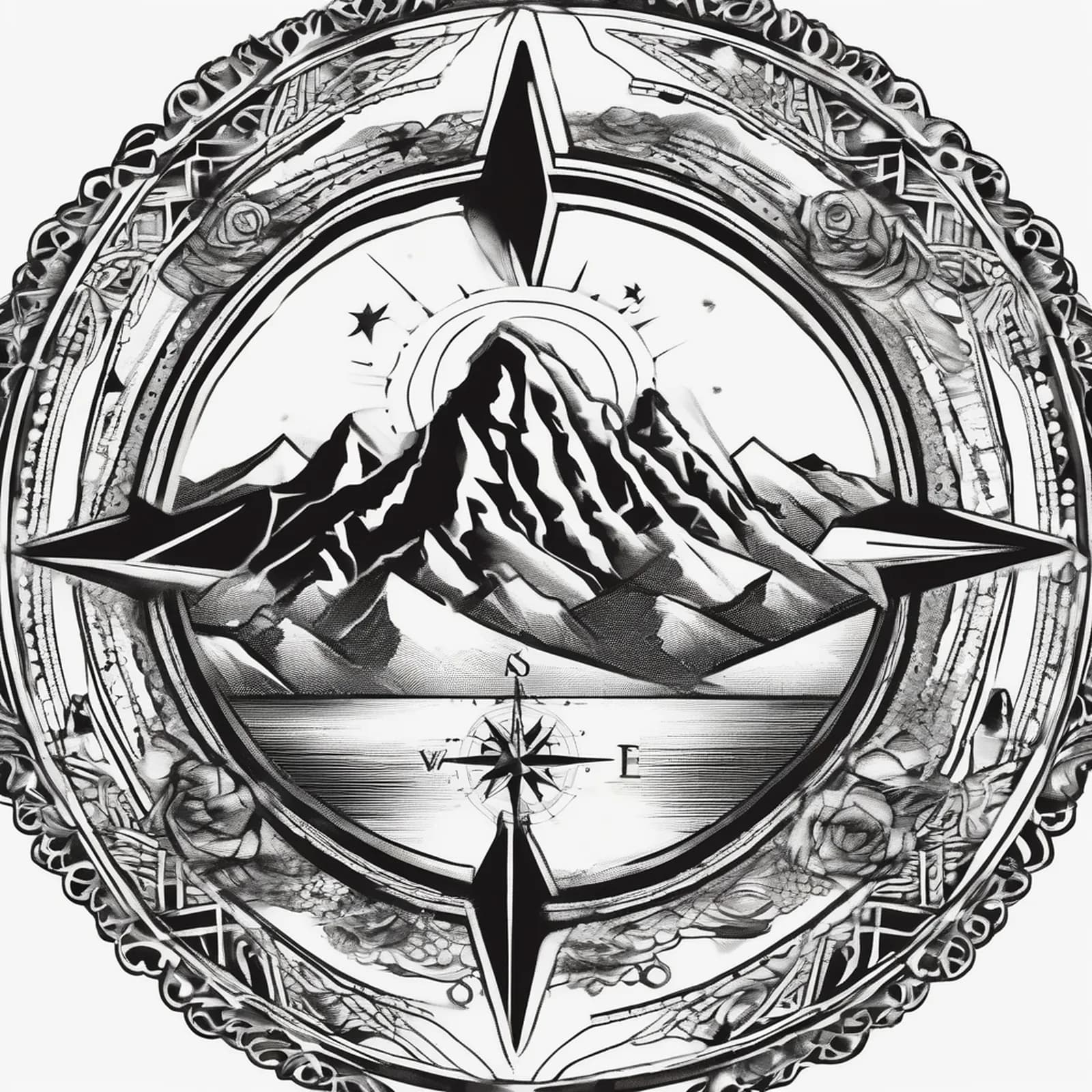 Compass With Mountains Inside tattoo design