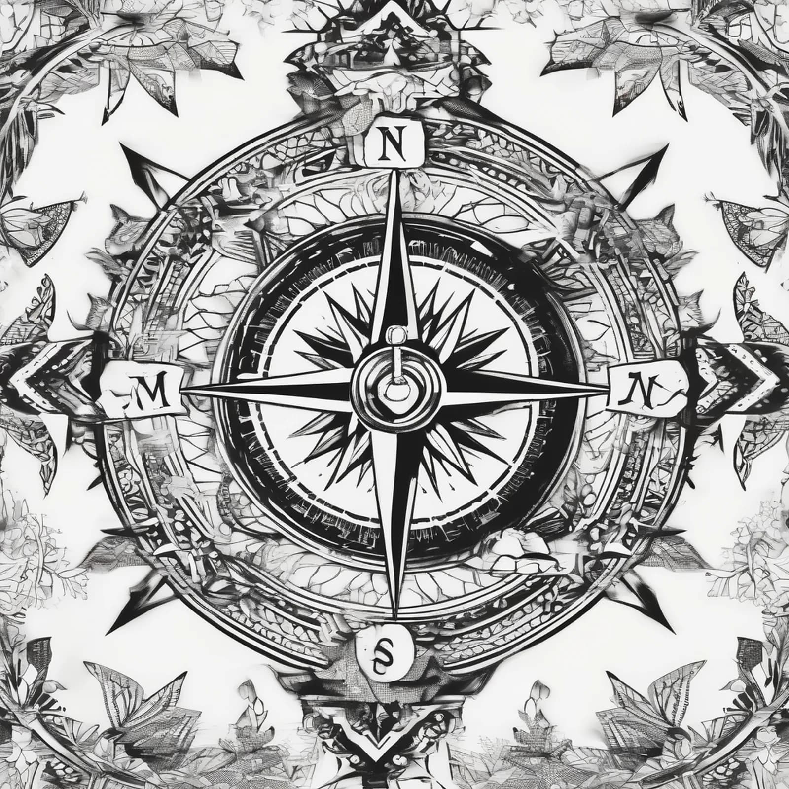Compass With Mountains Inside tattoo design, alternative version 2