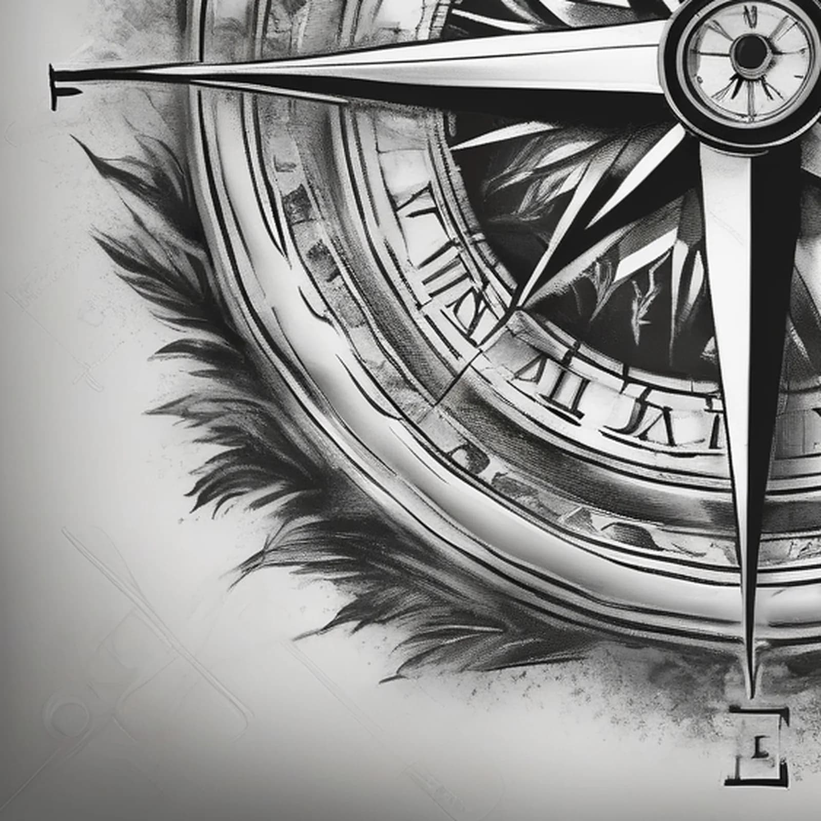 Compass With Roman Numerals tattoo design, close-up detail