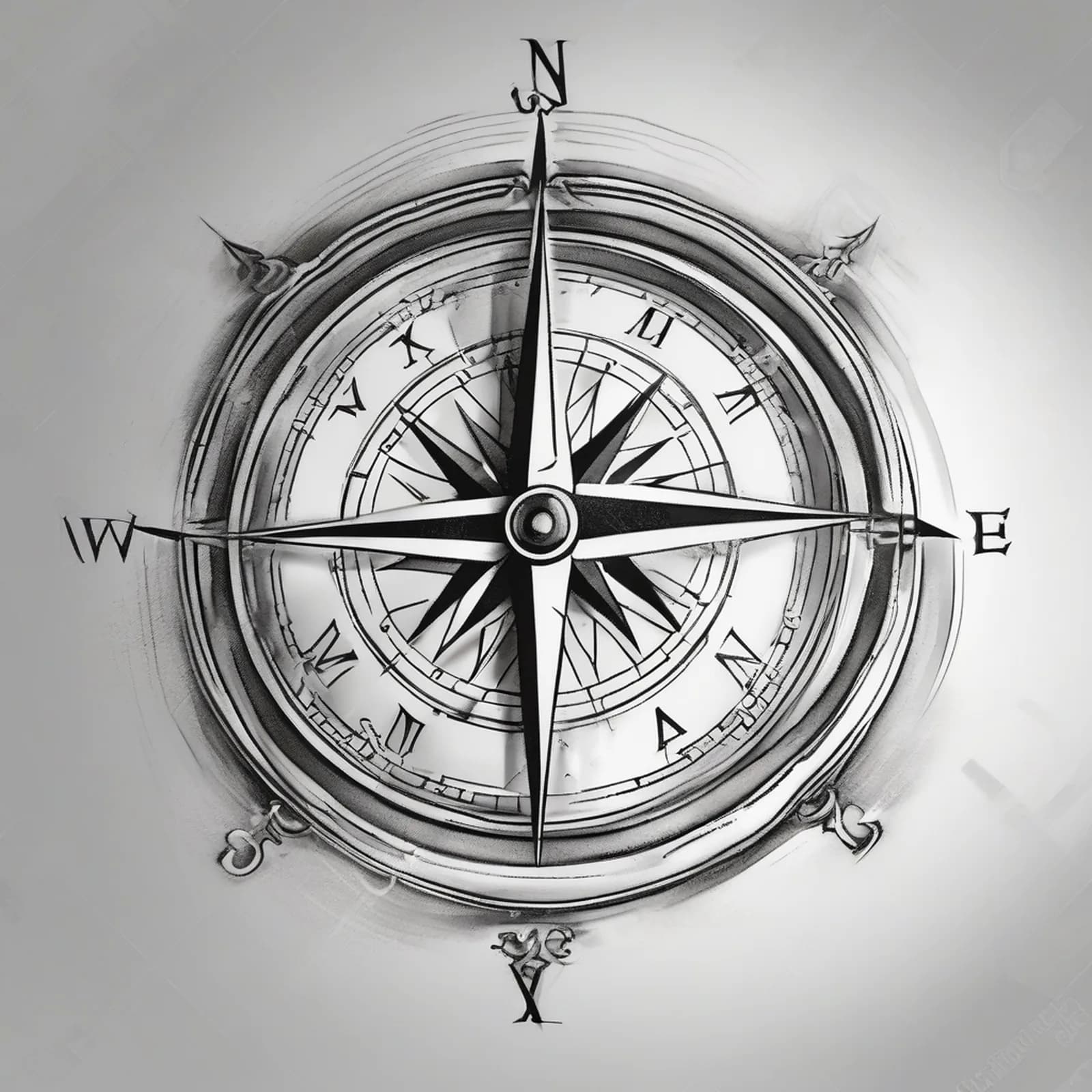 Compass With Roman Numerals tattoo design, alternative version 3