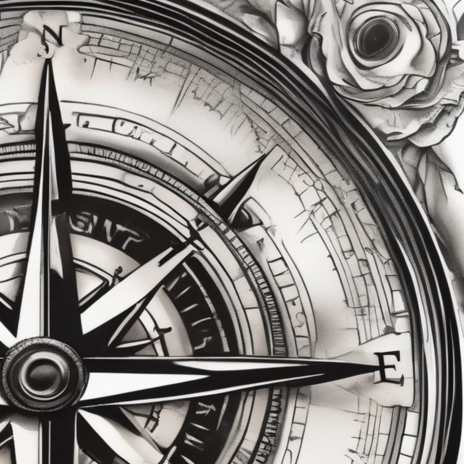 Compass With Sextant tattoo design, close-up detail