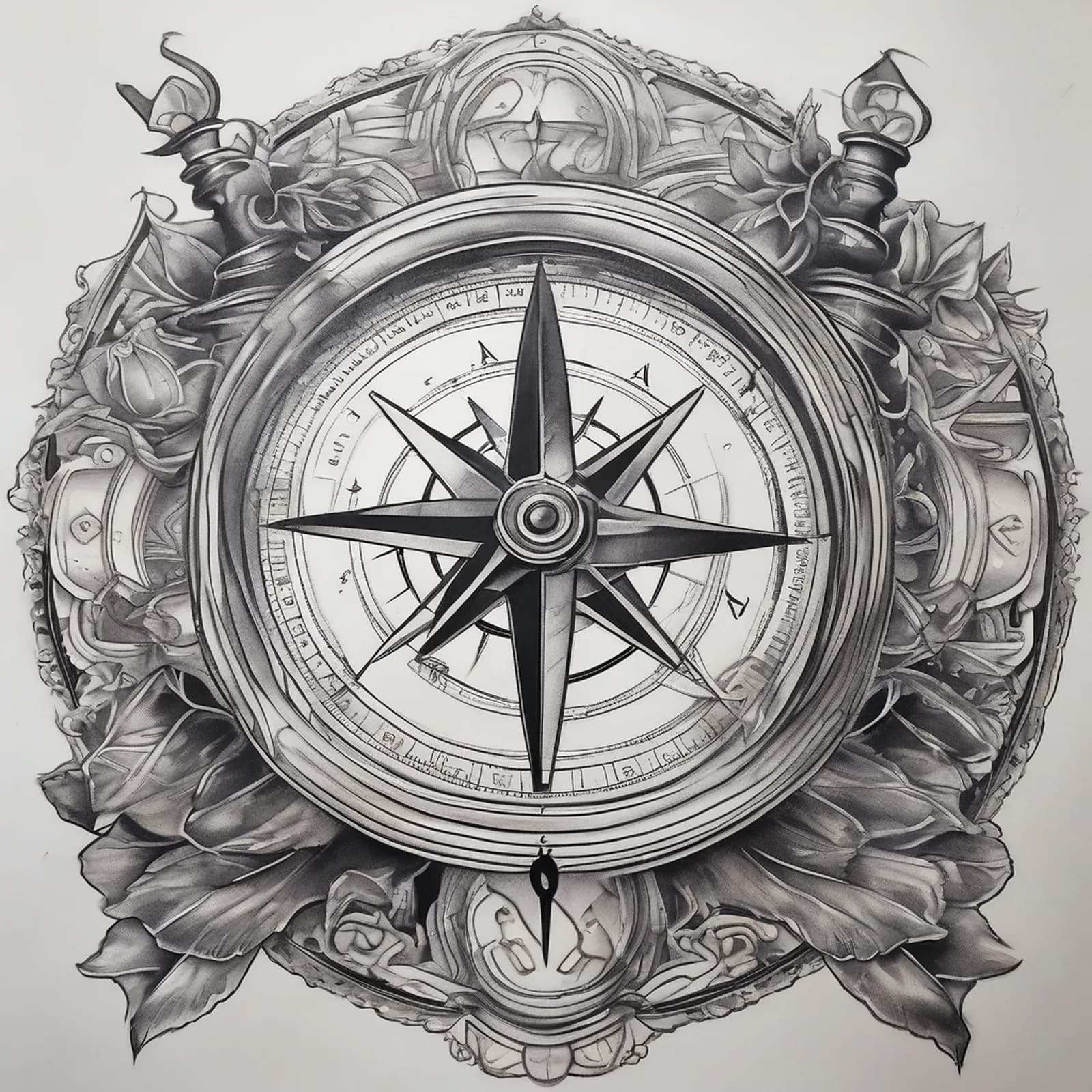 Compass With Sextant tattoo design, alternative version 2