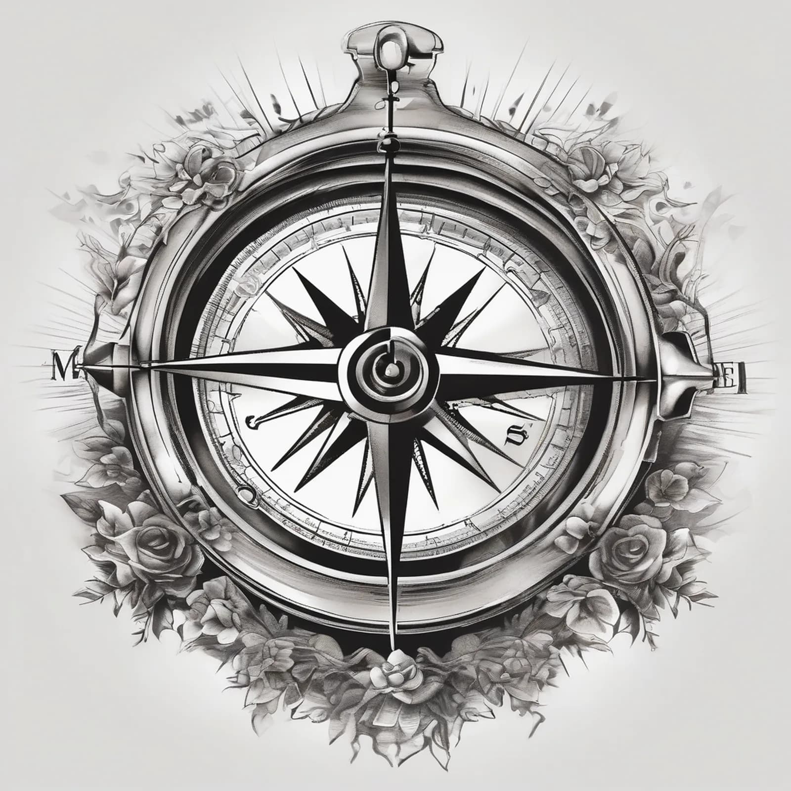 Compass With Sextant tattoo design, alternative version 4