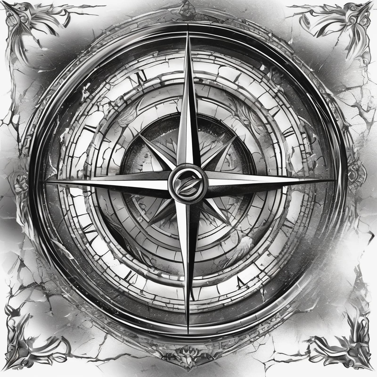 Cracked Compass Glass tattoo design