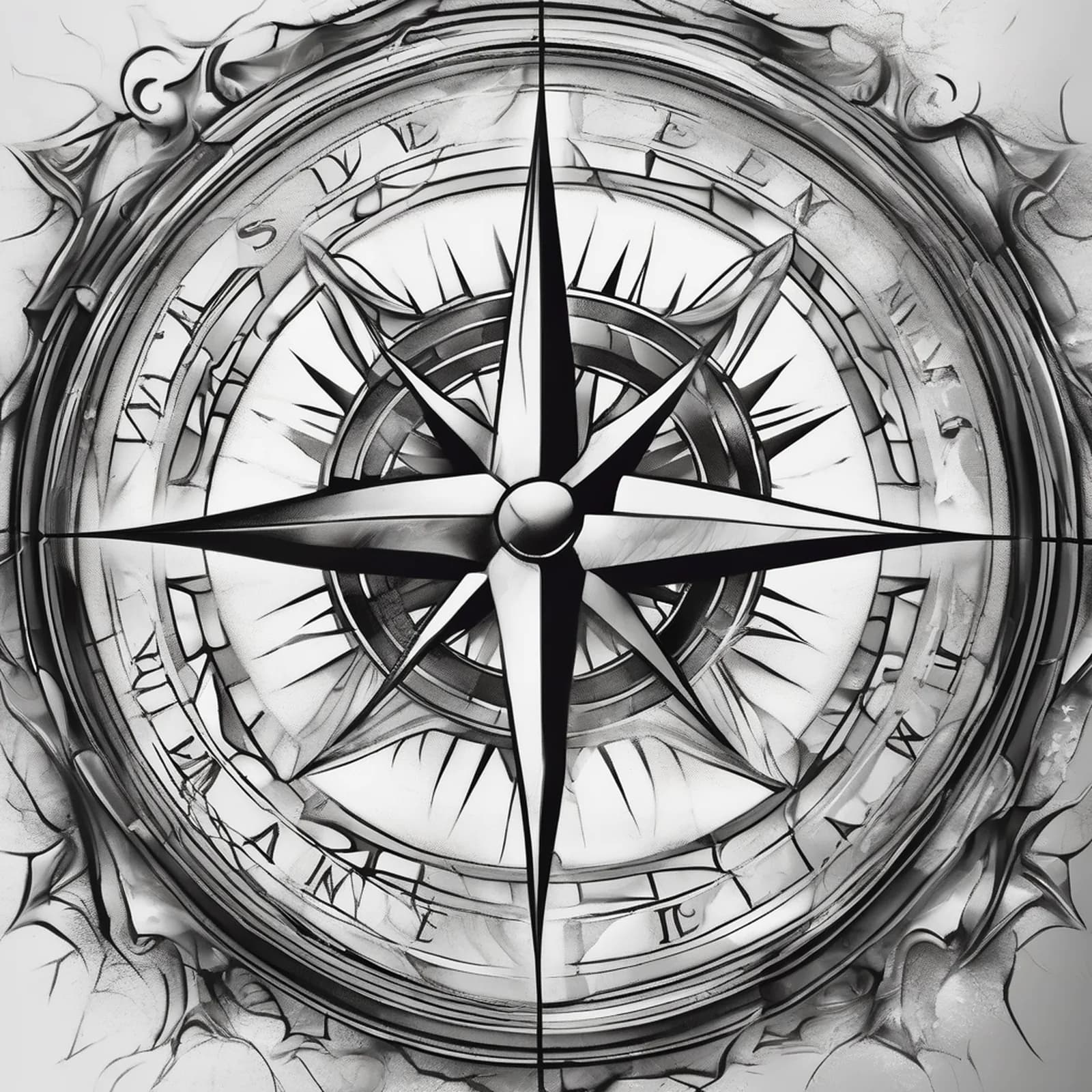 Cracked Compass Glass tattoo design, alternative version 2
