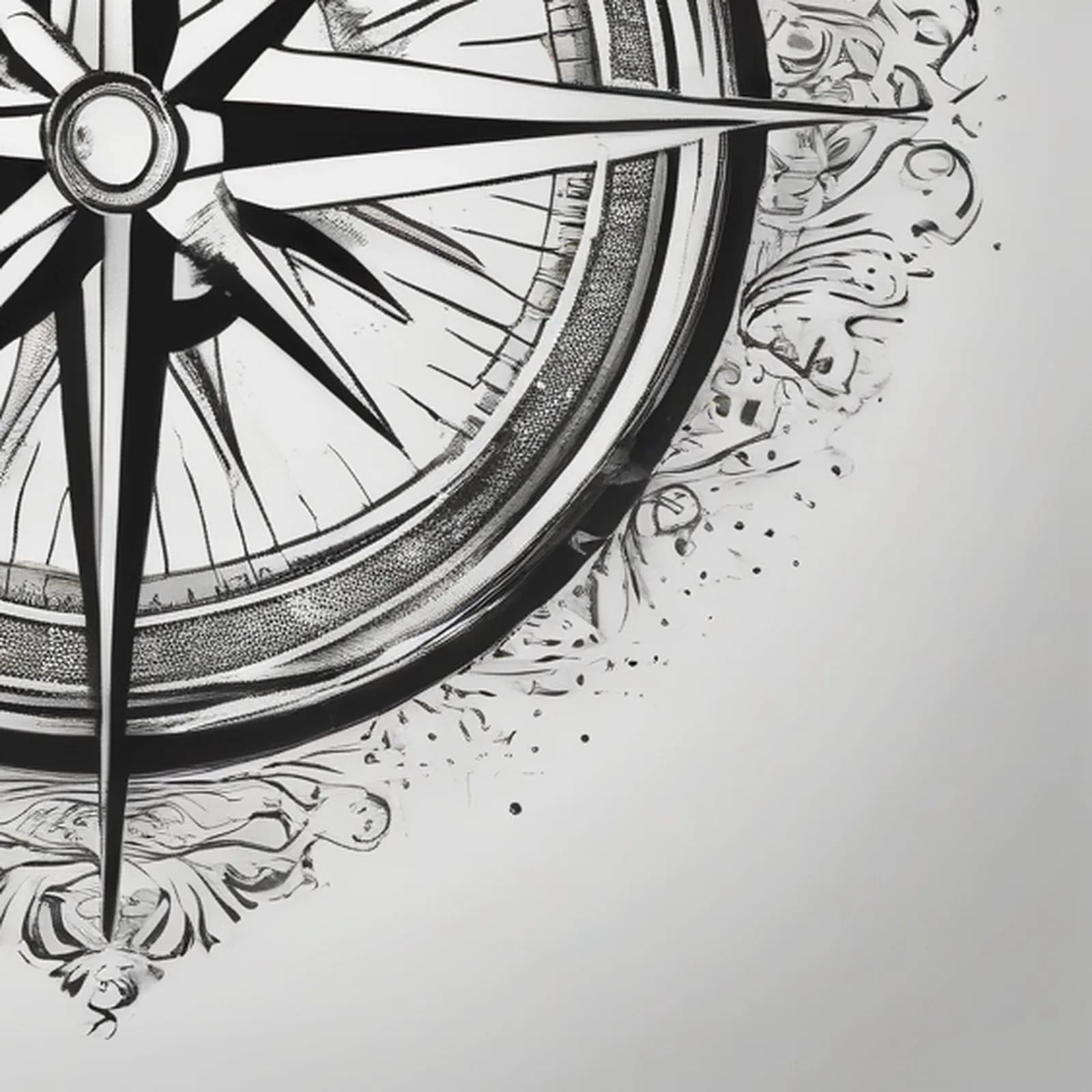 Dotwork Compass tattoo design, close-up detail