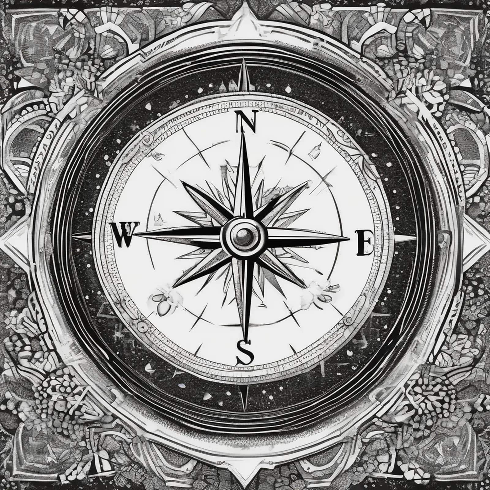 Dotwork Compass tattoo design, alternative version 2