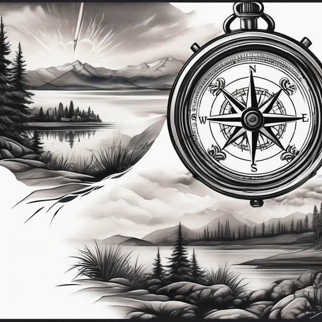 Double Exposure Compass tattoo design
