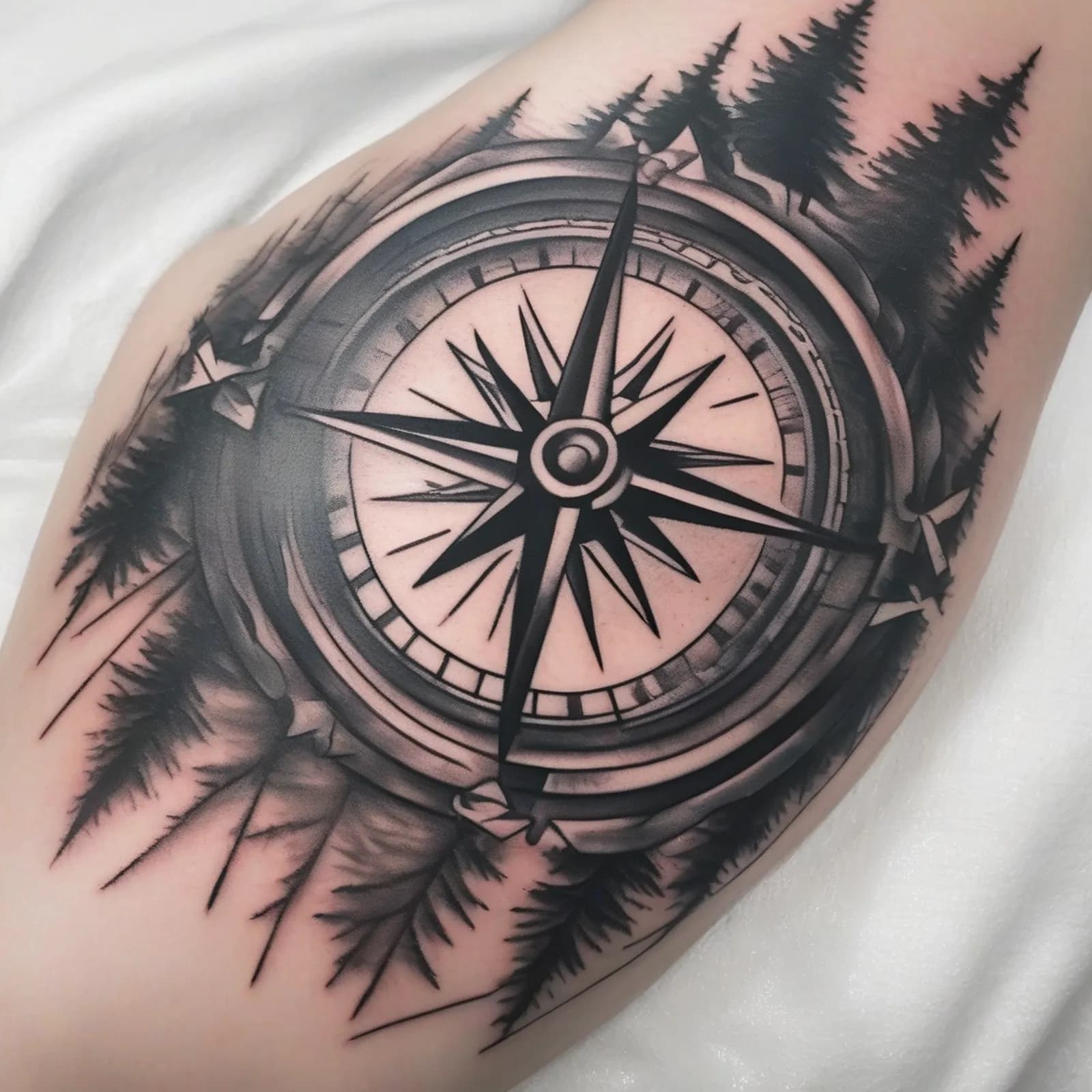 Double Exposure Compass tattoo design, alternative version 3