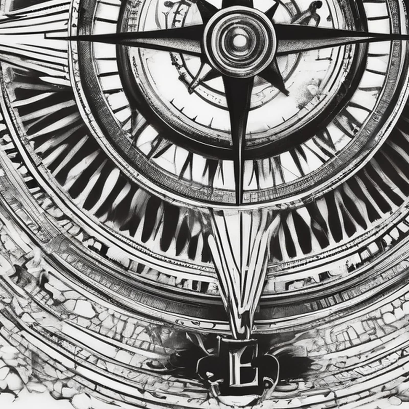 Engraved Compass tattoo design, close-up detail