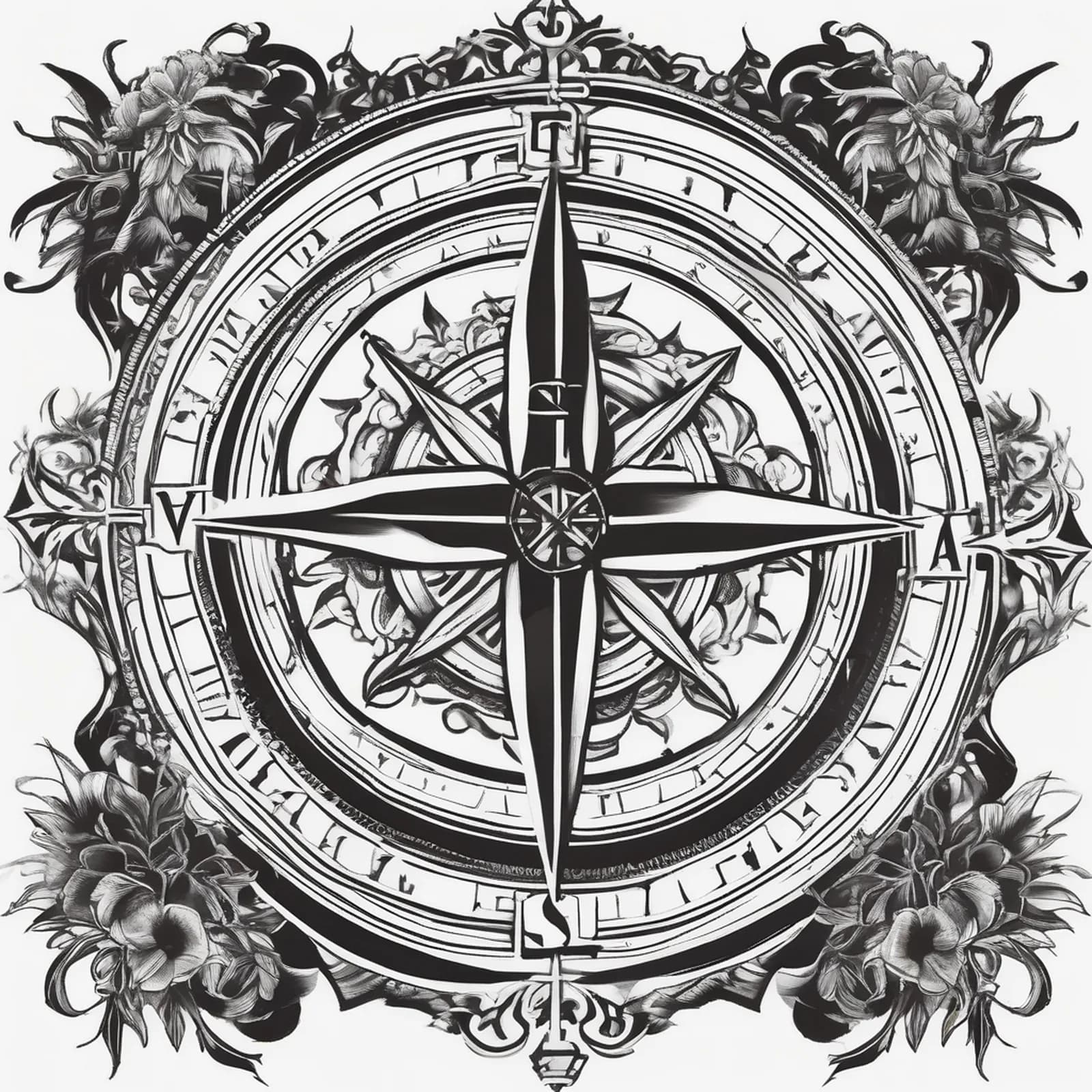 Faith Compass With Cross tattoo design, alternative version 2