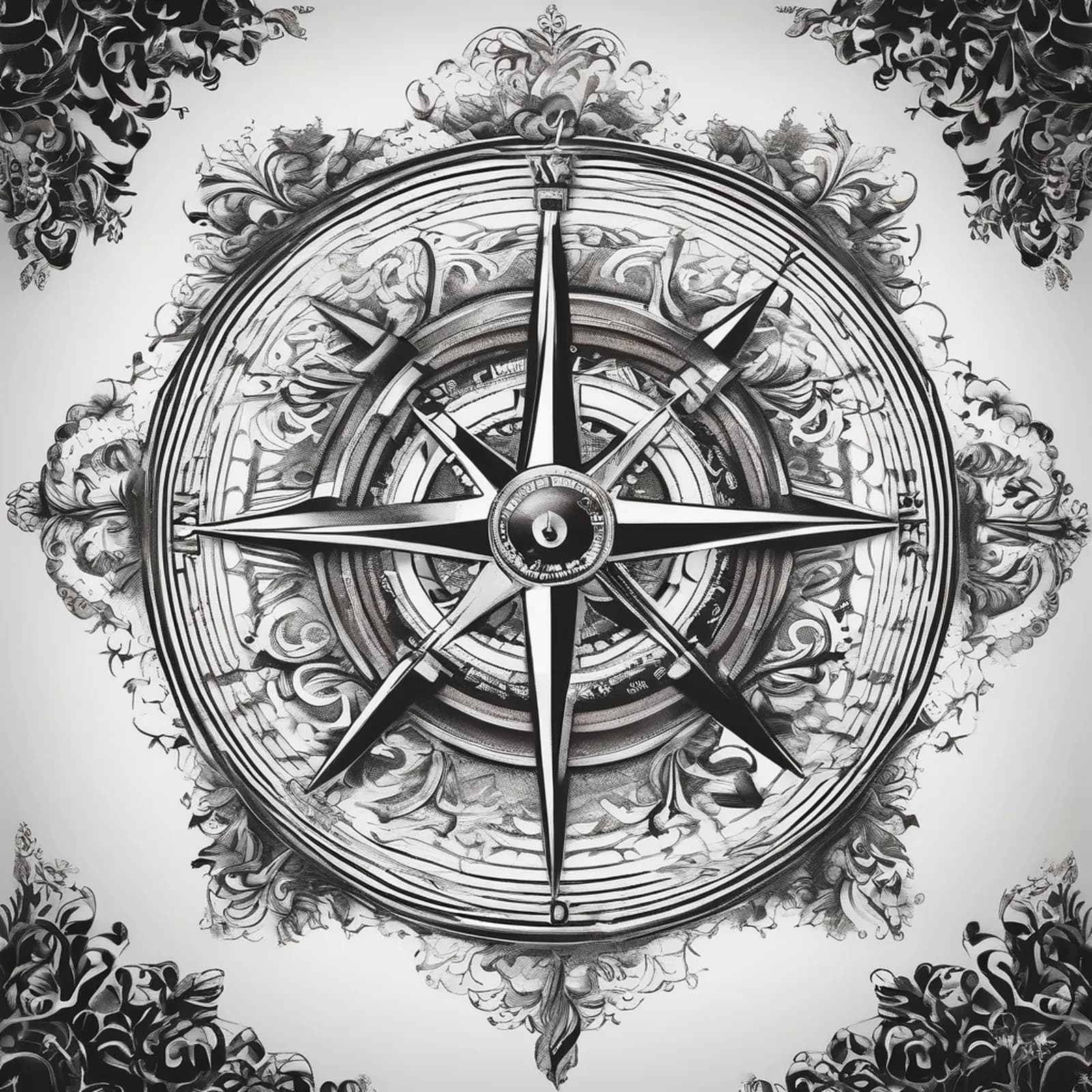 Family Direction Compass tattoo design, alternative version 2