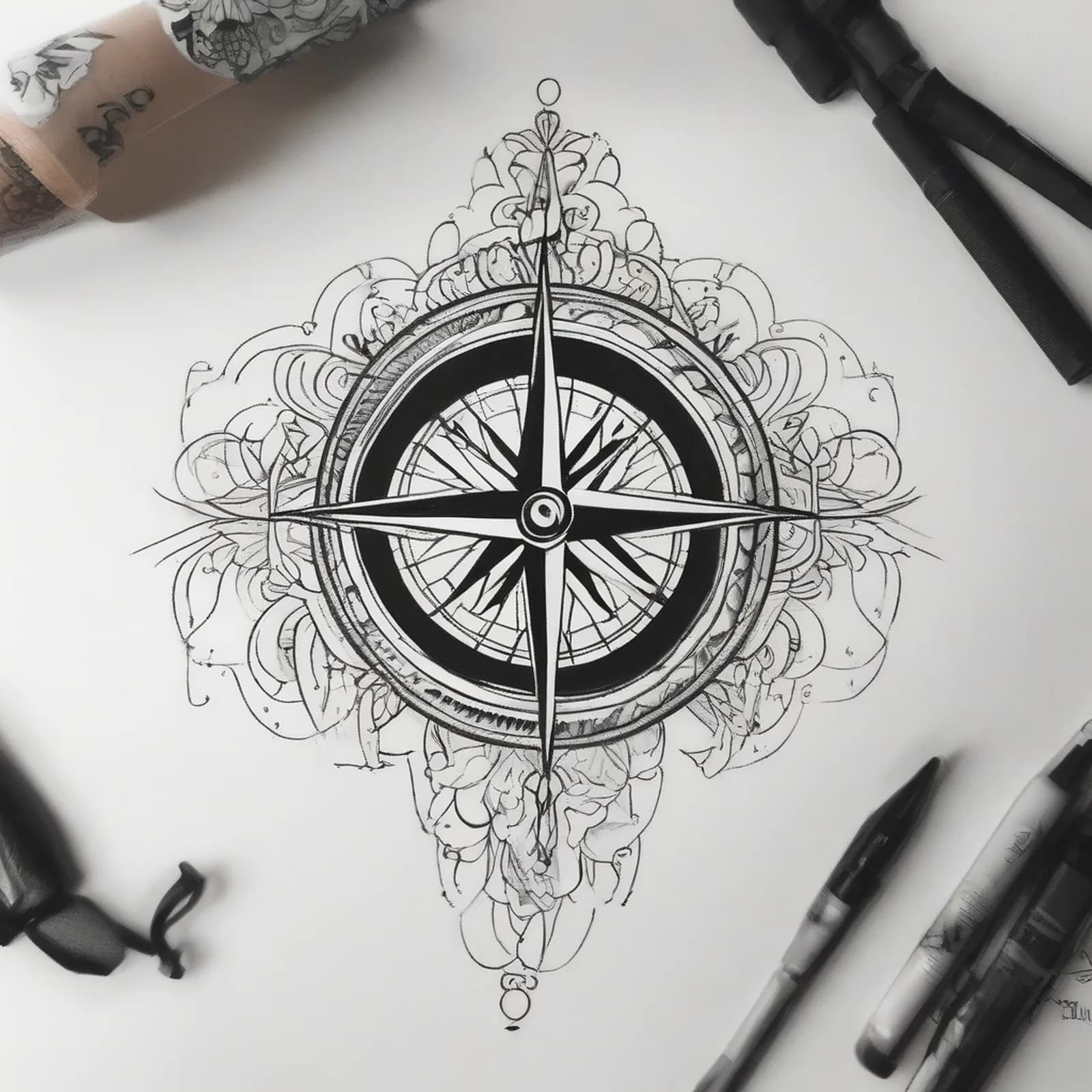 Find Your Way Compass tattoo design, alternative version 2
