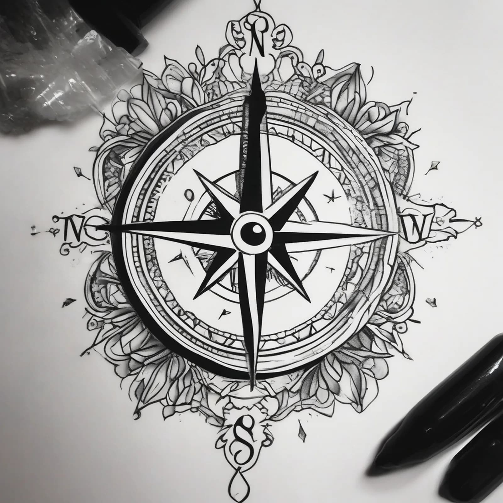 Find Your Way Compass tattoo design, alternative version 3