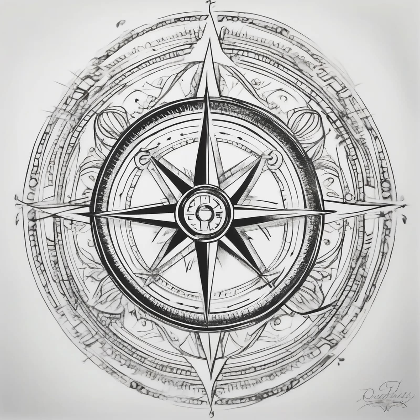 Find Your Way Compass tattoo design, alternative version 4