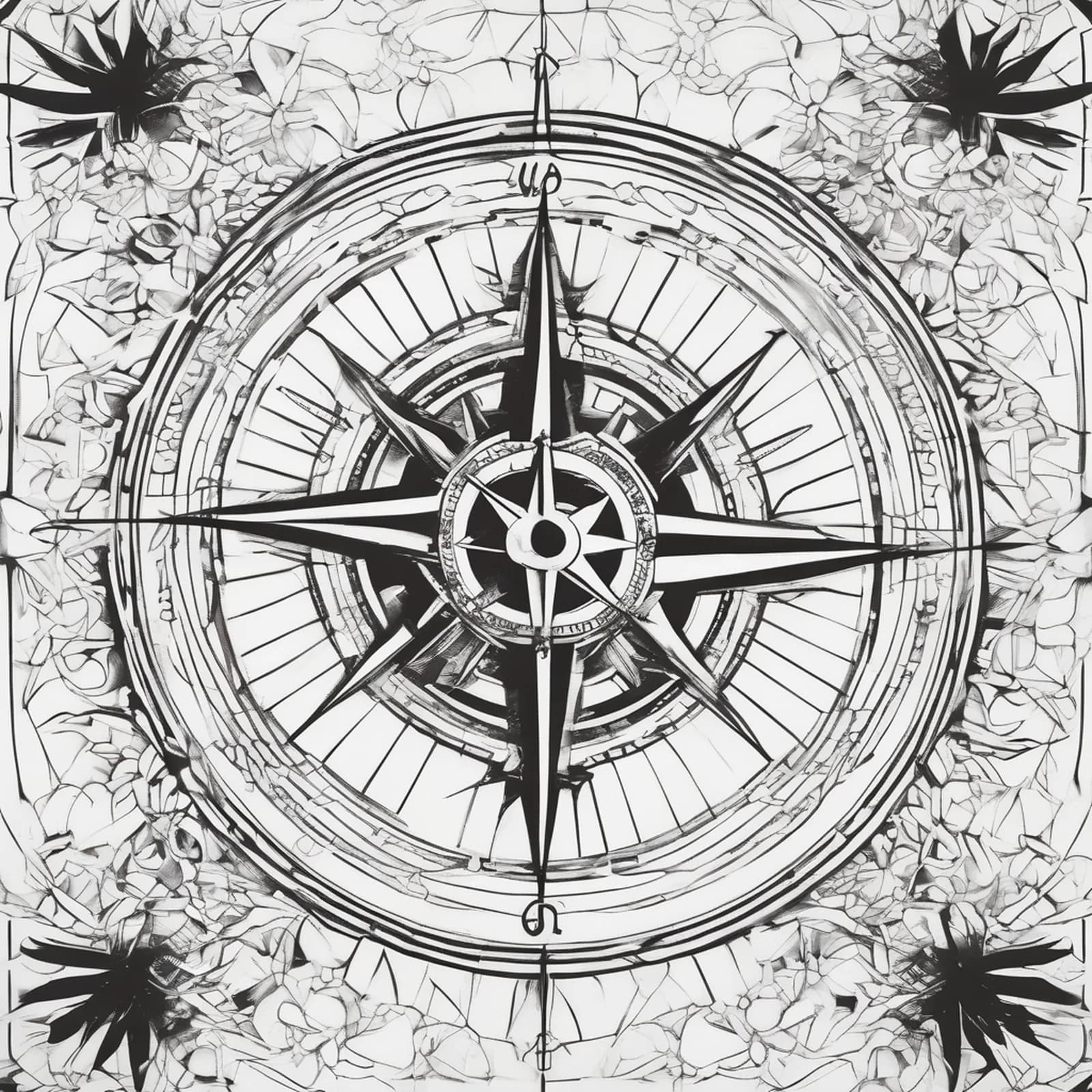 Fine Line Compass tattoo design, alternative version 2