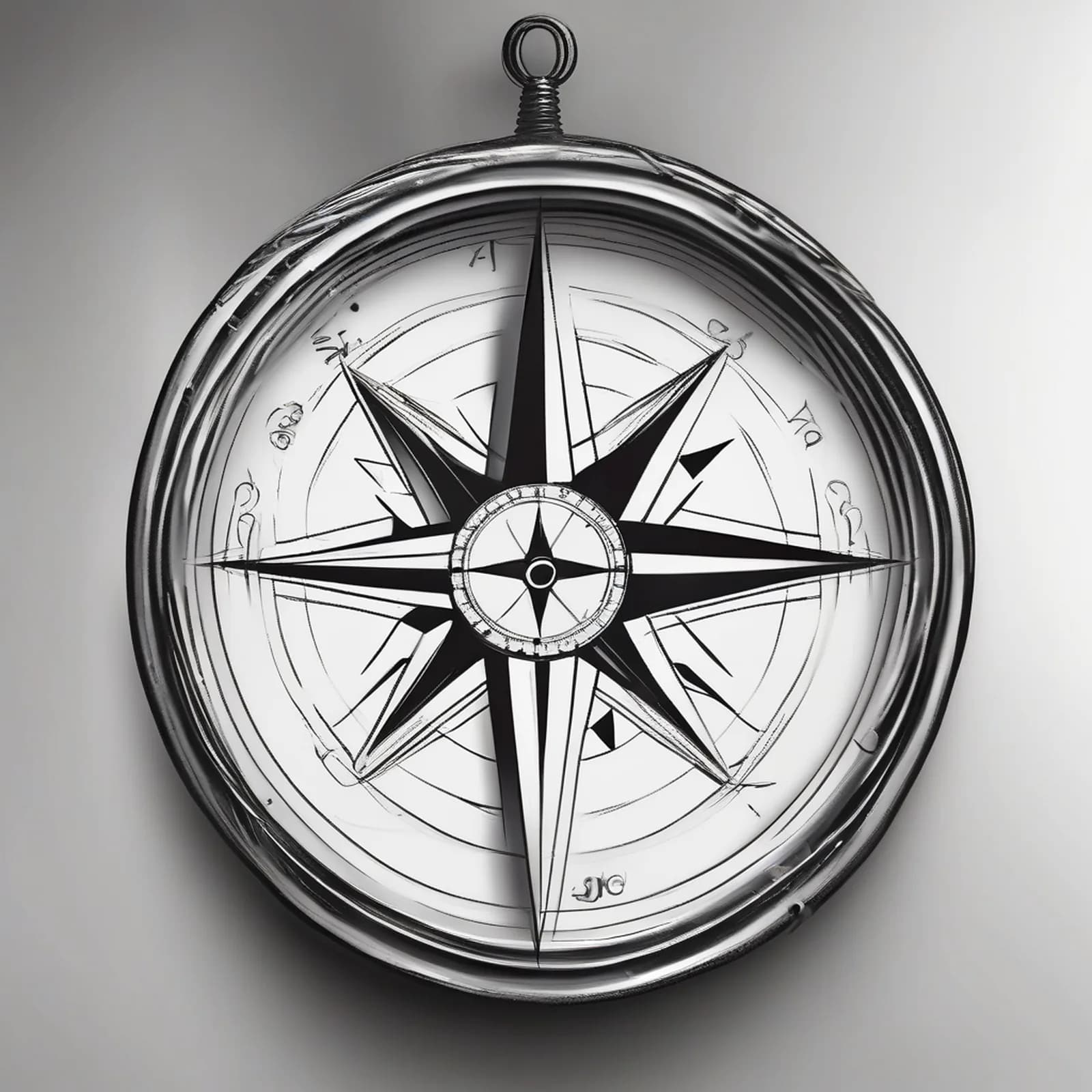 Fine Line Compass tattoo design, alternative version 4