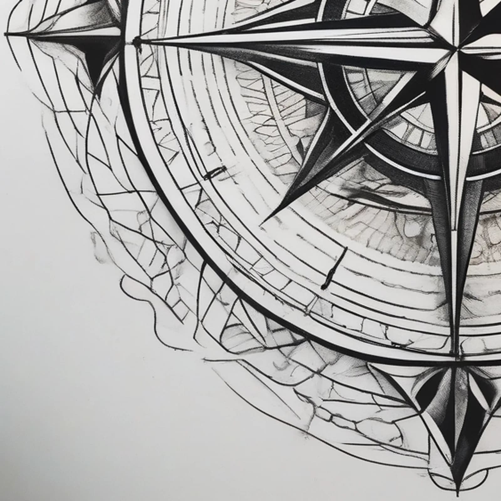 Geometric Compass tattoo design, close-up detail