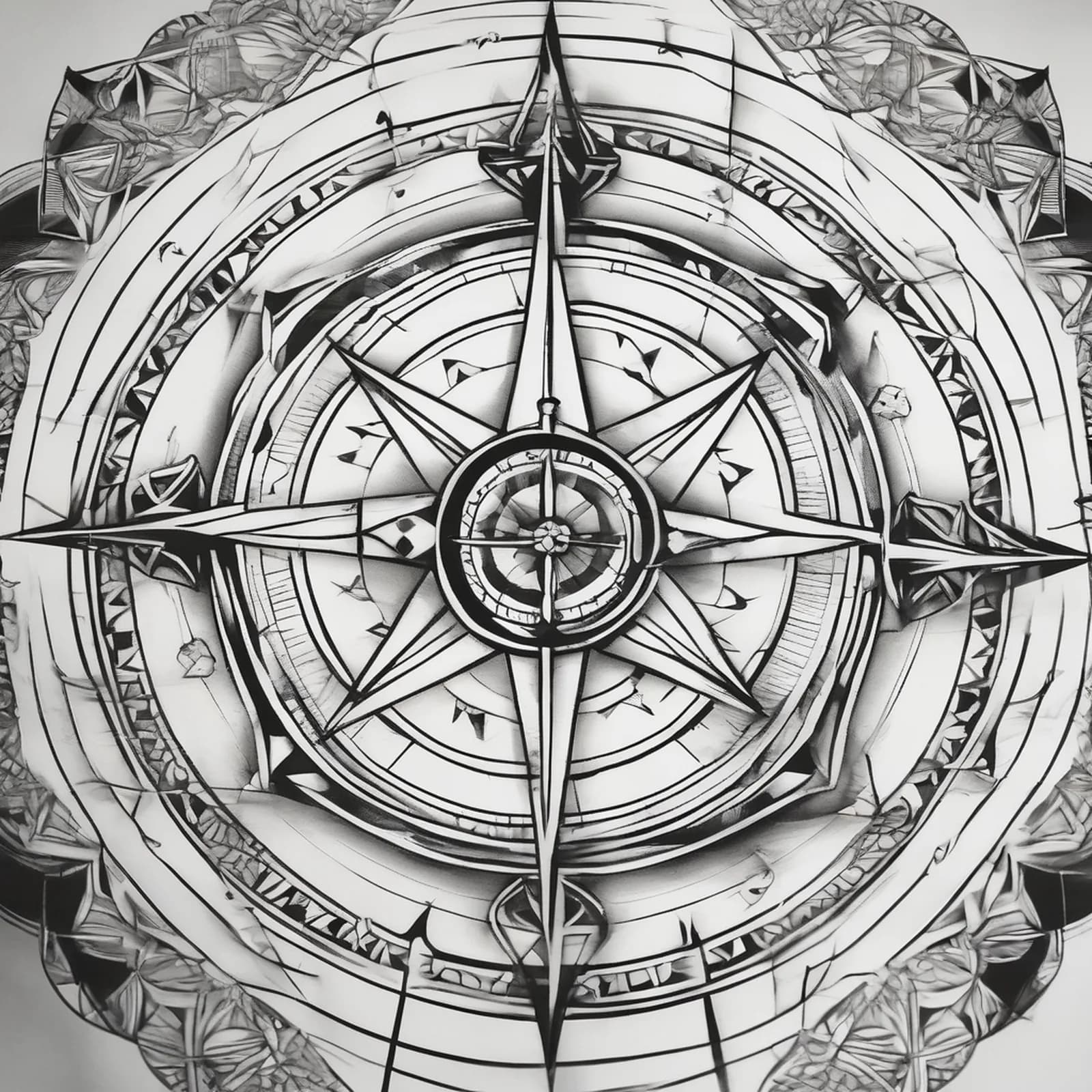 Geometric Compass tattoo design, alternative version 2